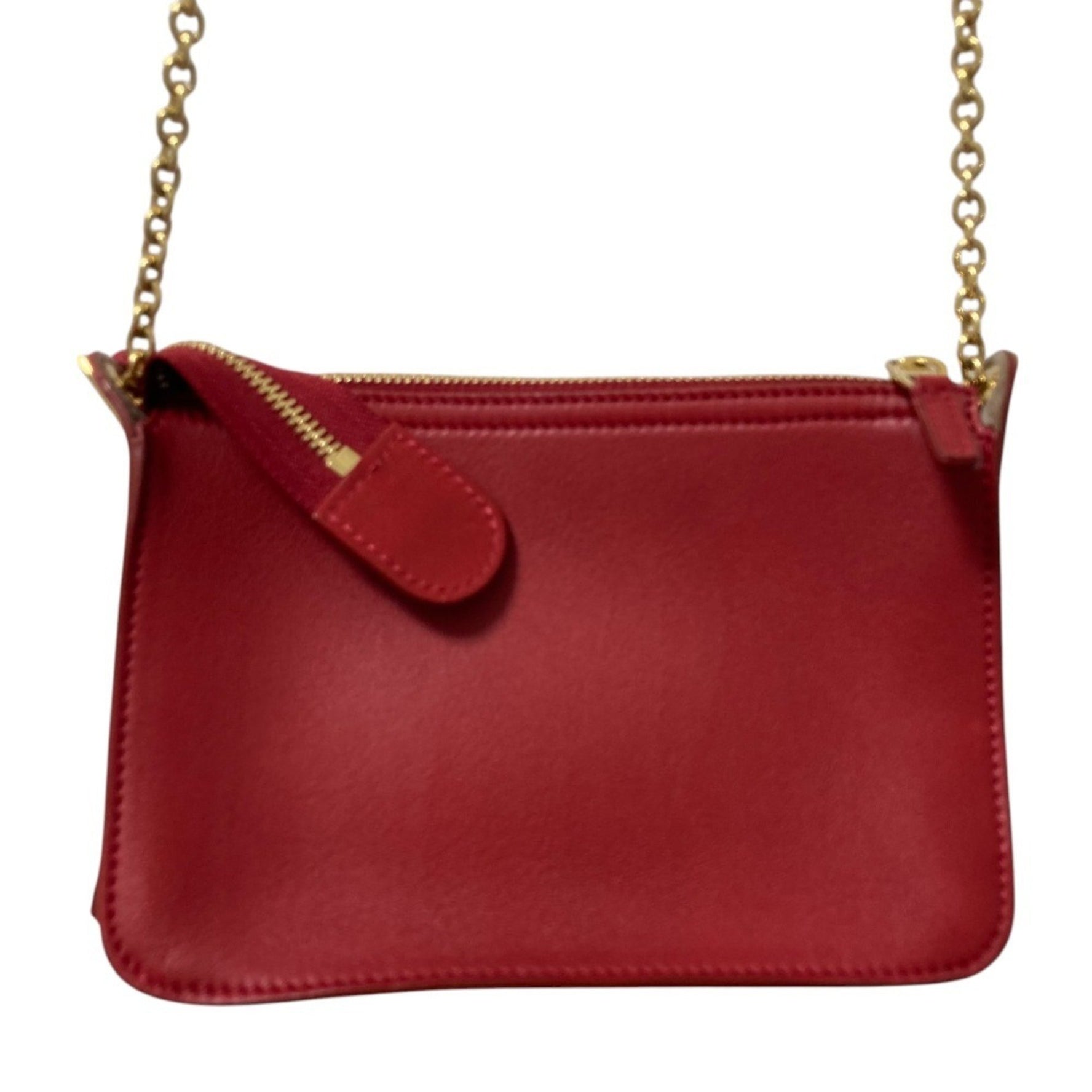 CELINE Two-tone Leather Chain Shoulder Bag in Red and White