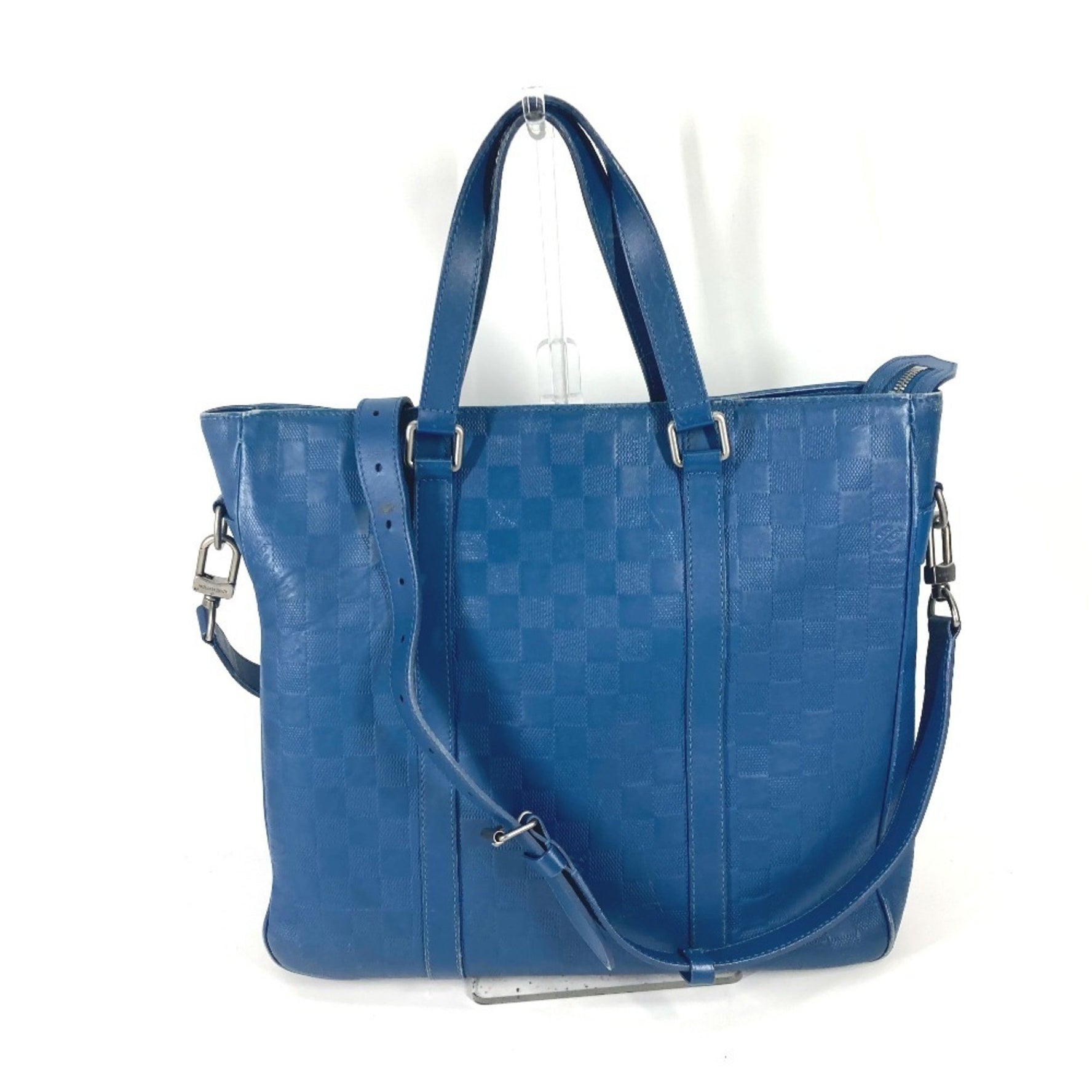 LOUIS VUITTON N41352 Damier Infini Tadao PM 2-Way Shoulder Bag/Tote Bag in Leather, Men's, Neptune Blue