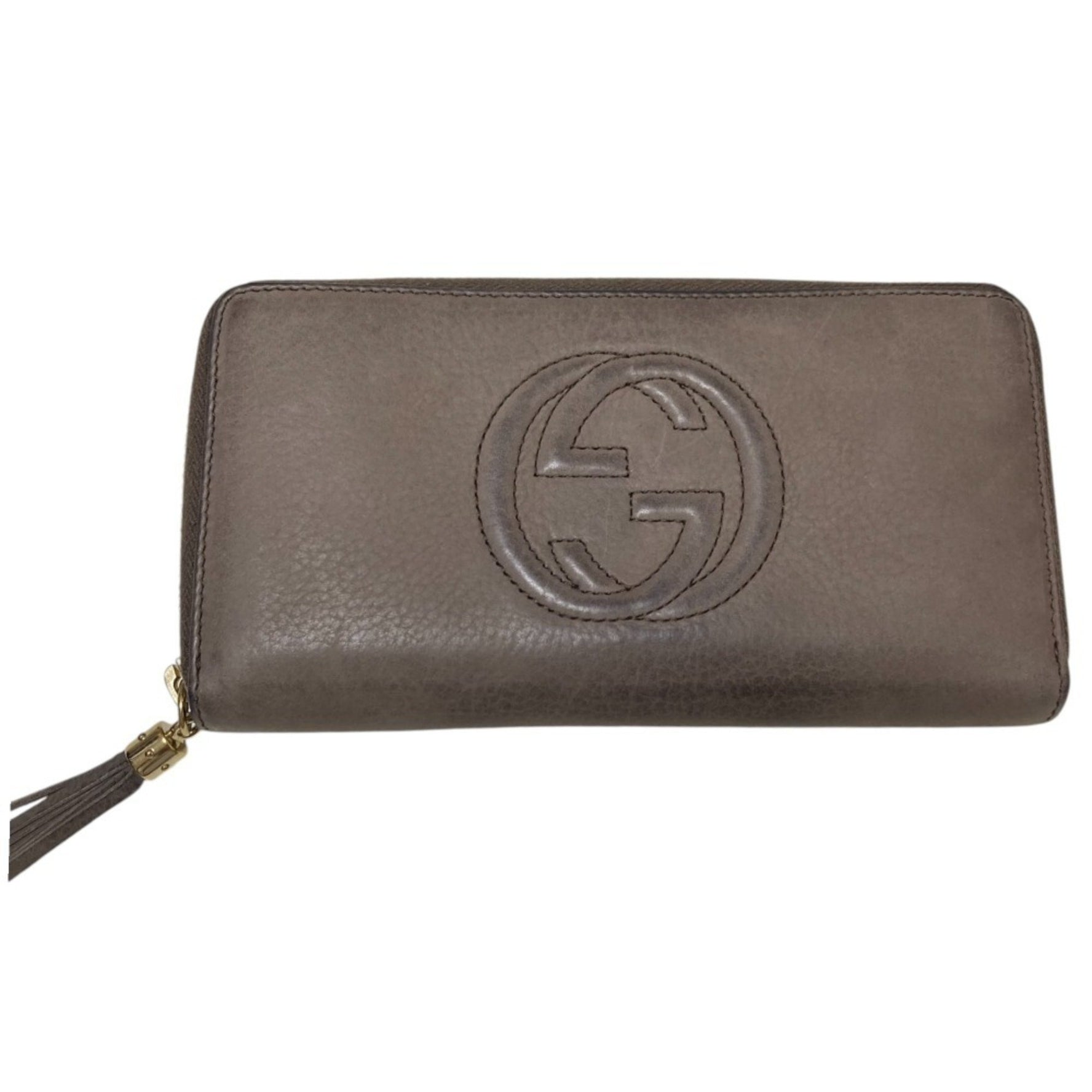 GUCCI Soho Interlocking G Leather Long Wallet Greige