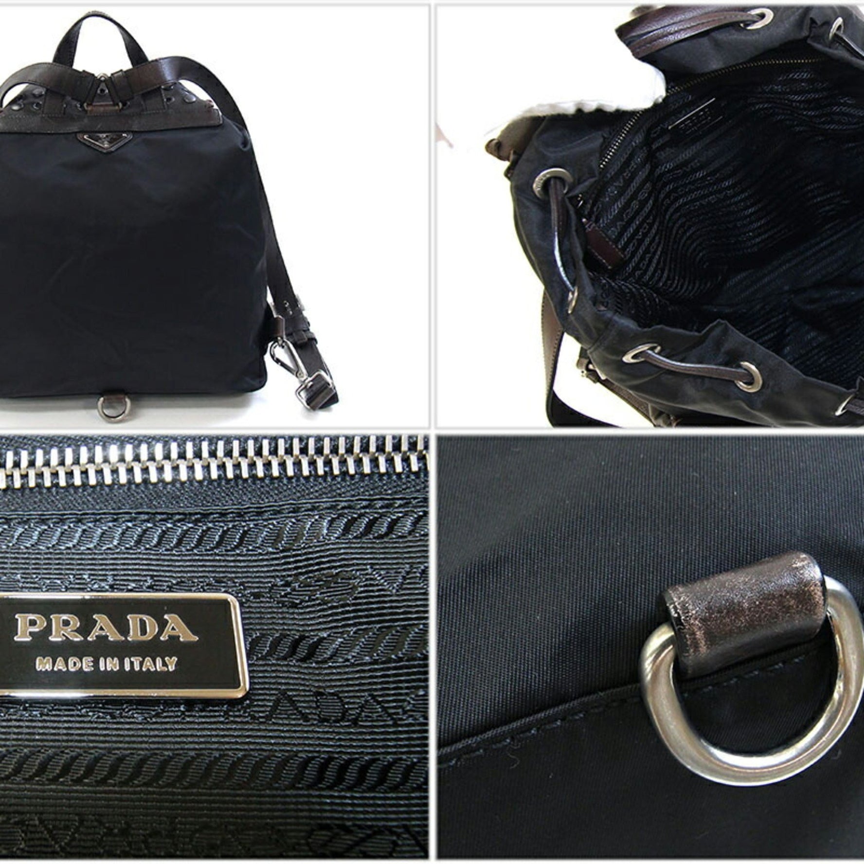 Prada Backpack in Black and Dark Brown Nylon Leather, Gourmet Studded Knapsack