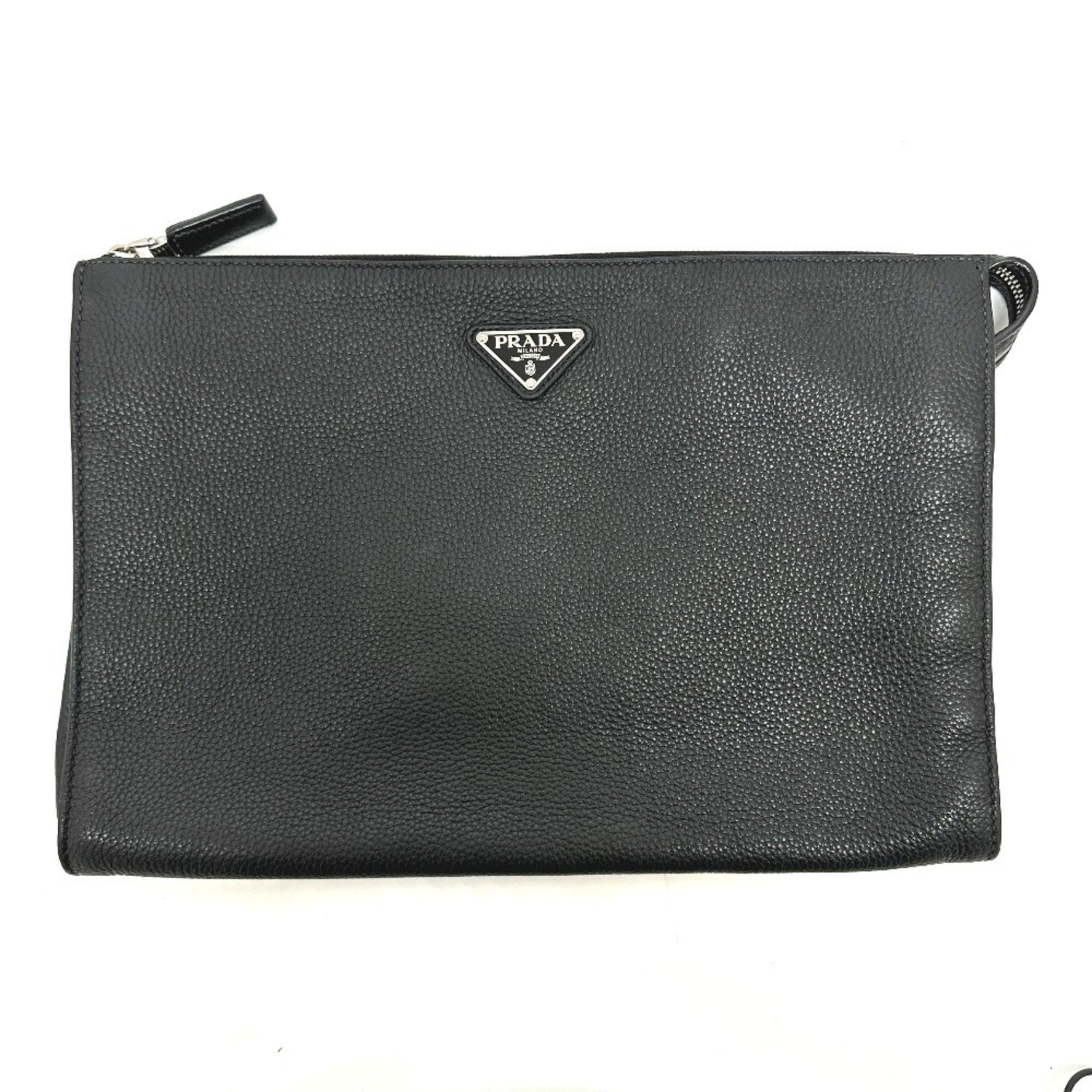 PRADA Triangle Plate Leather Clutch Bag