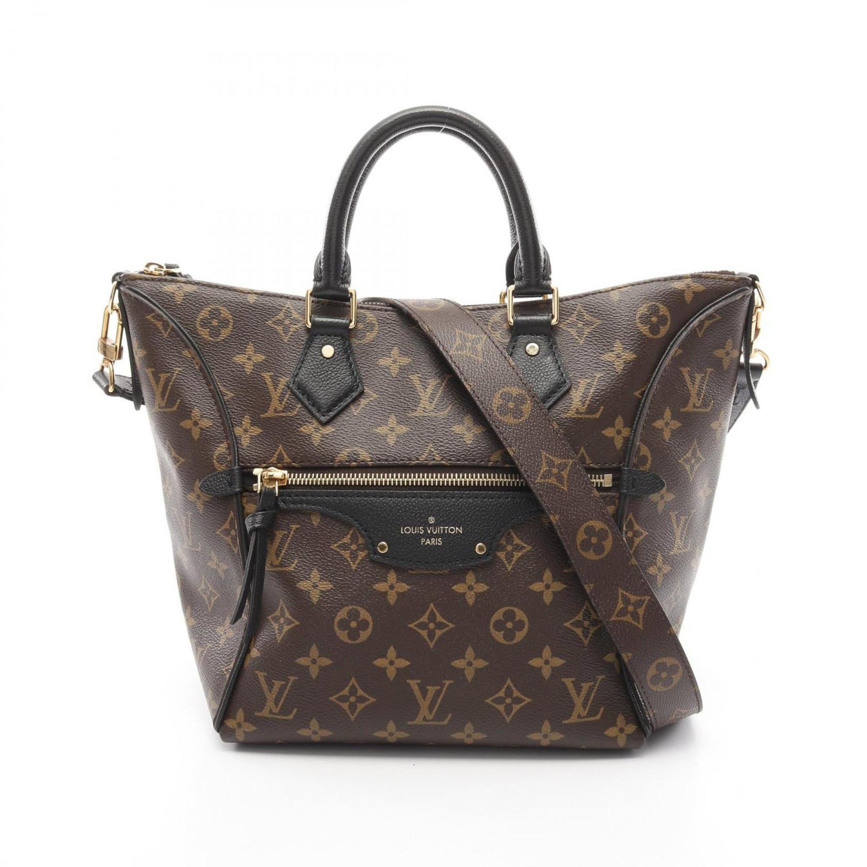 Louis Vuitton Tournelle PM Handbag Coated Canvas Leather Monogram Brown Black