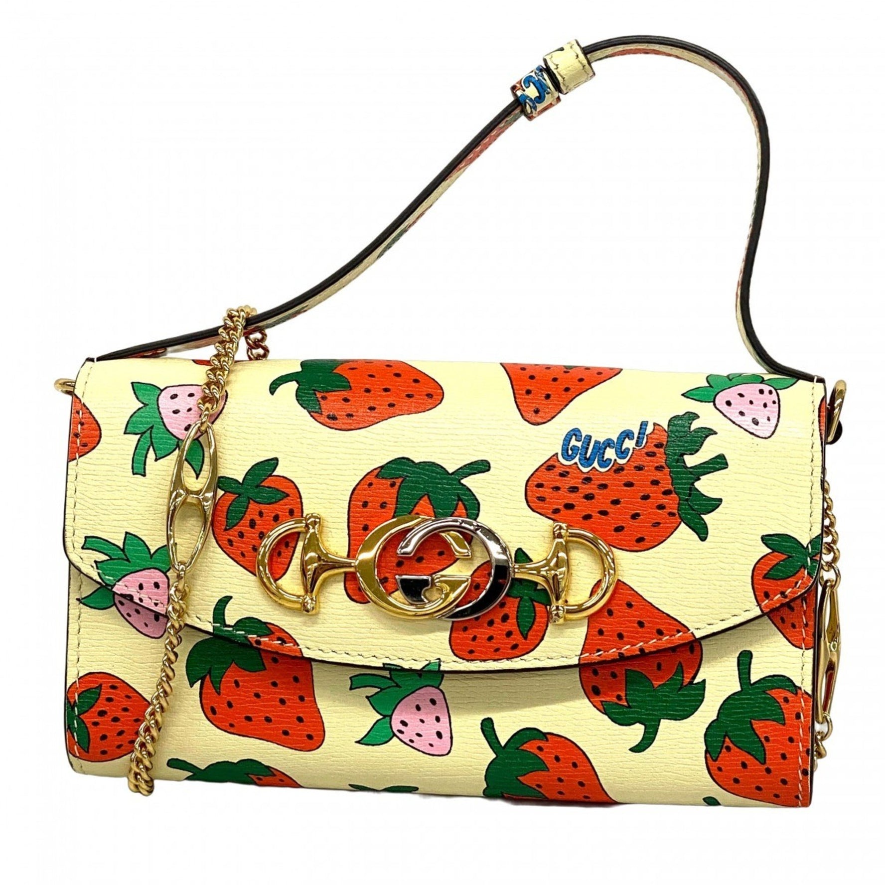 Gucci Zumi Strawberry Shoulder Wallet Ivory Red