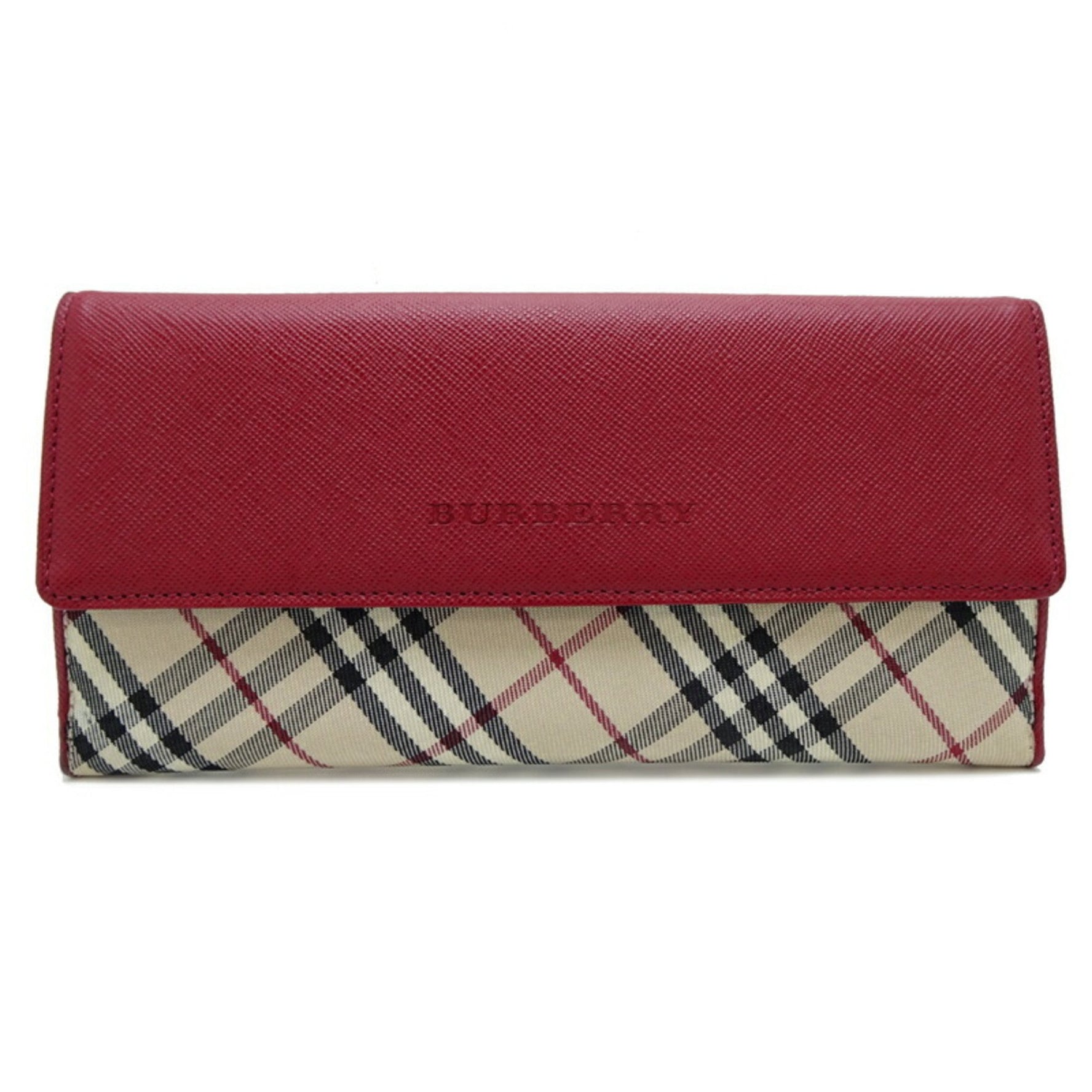 Burberry compact wallet, folding long tri-fold leather, red