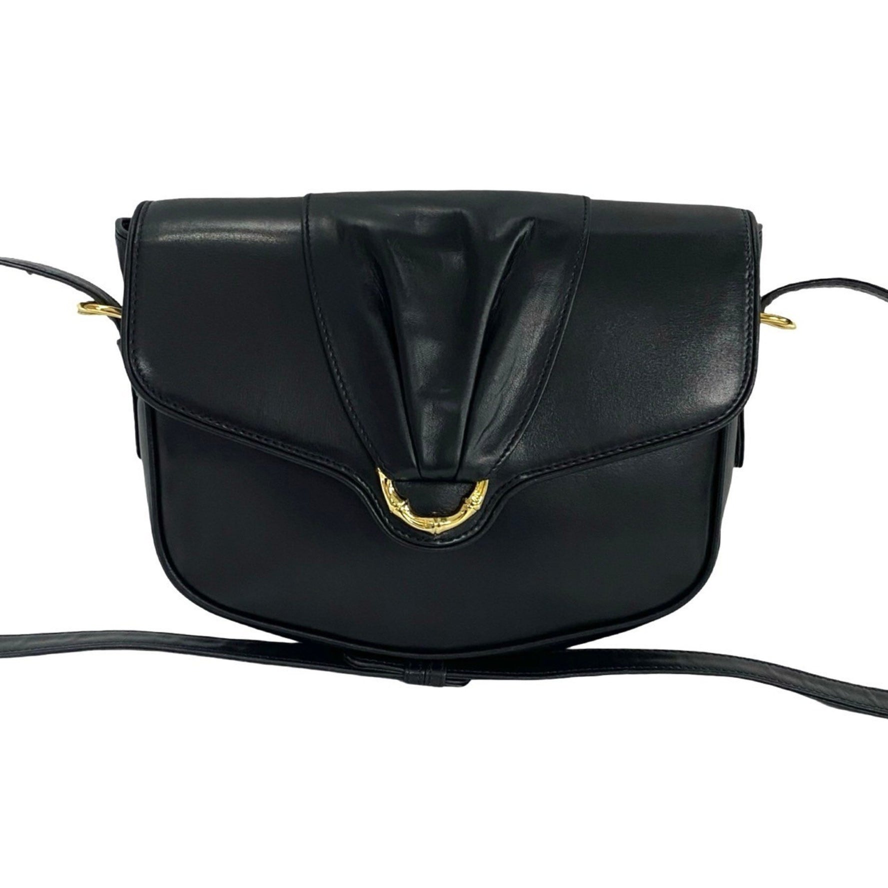GUCCI Old Gucci Bamboo Hardware Leather Genuine Shoulder Bag Pochette Black 123-1