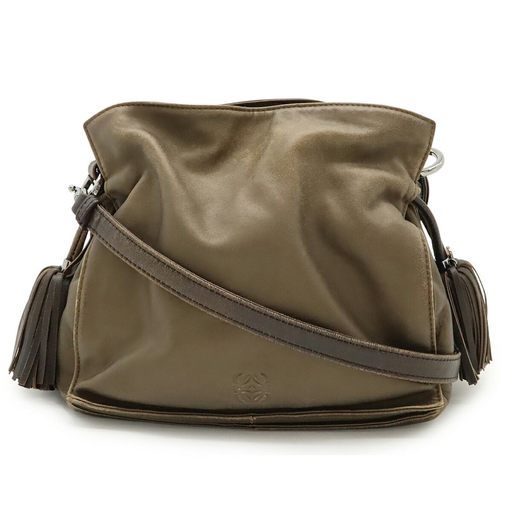 LOEWE Flamenco 22 Shoulder Bag, Pochette Style, Tassel, Nappa Leather, Metallic Khaki Bronze
