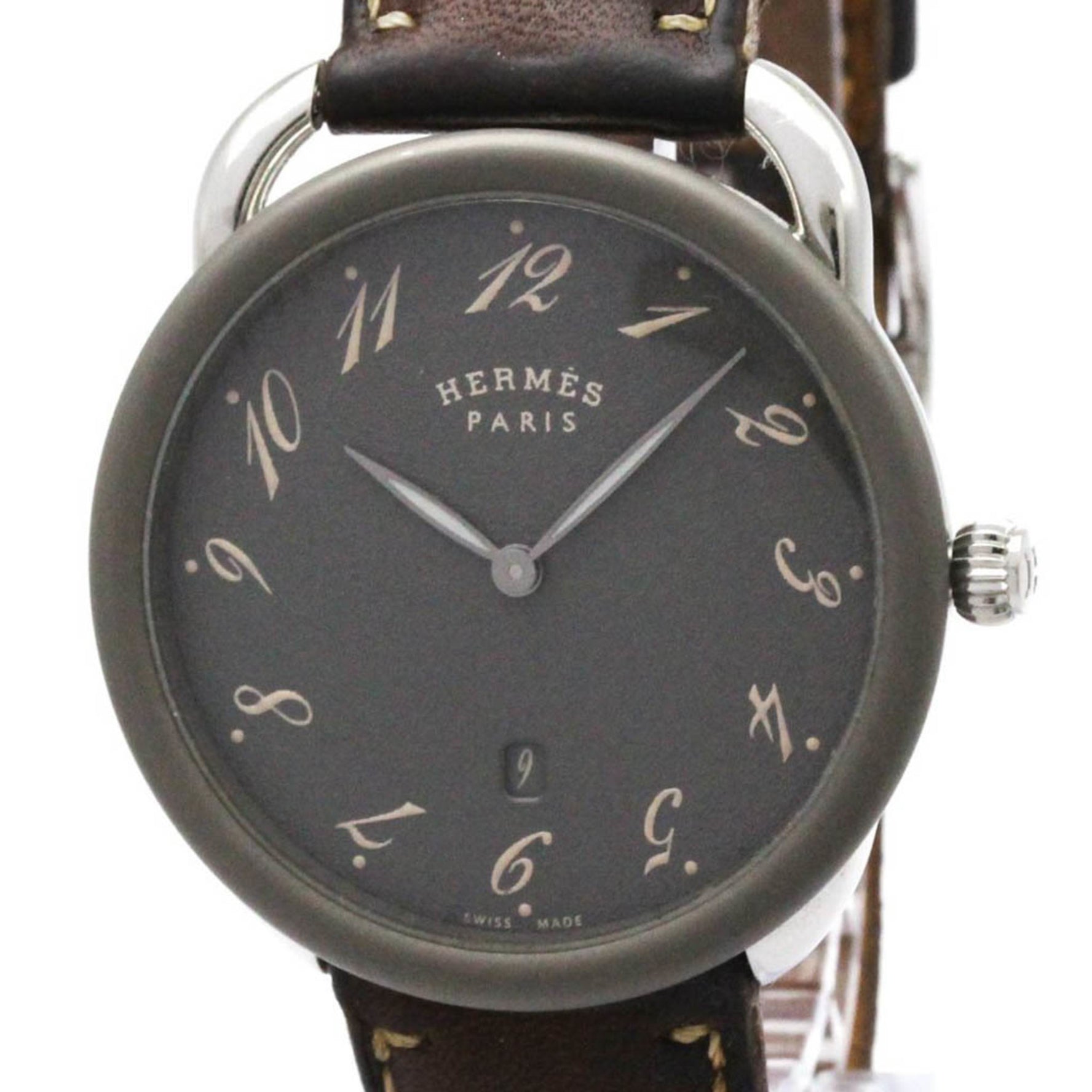 HERMES Arceau GM Steel Leather Automatic Watch
