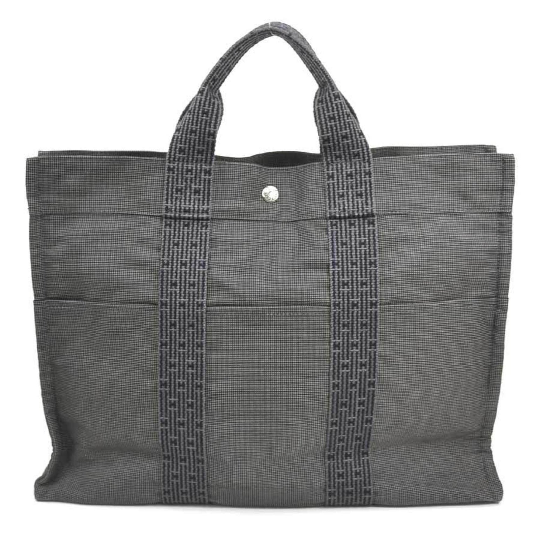 Hermes Hermès Air Line MM Canvas Handbag Tote Bag in Dark Gray and Silver Women