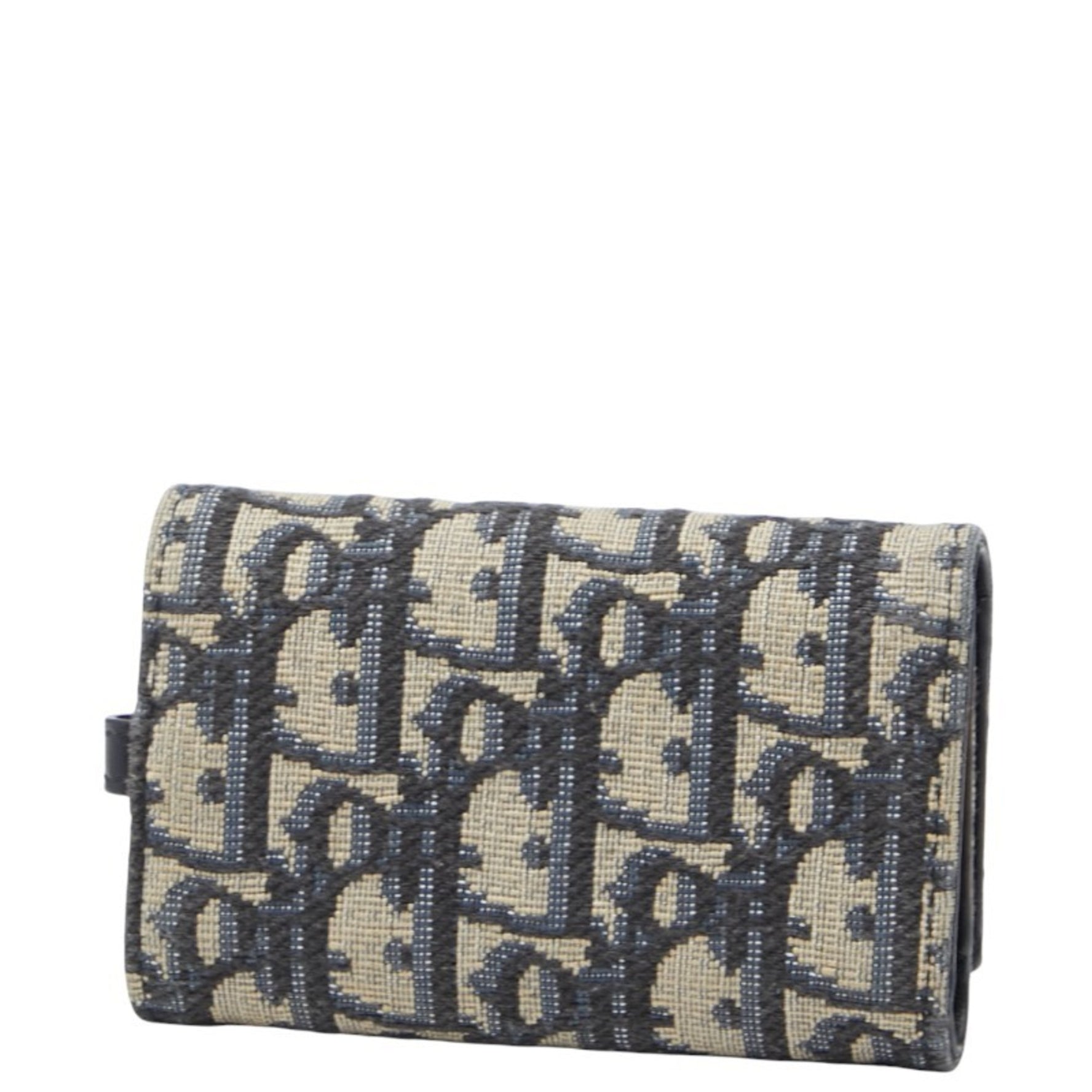 Christian Dior Dior Oblique key case in beige and navy canvas leather.