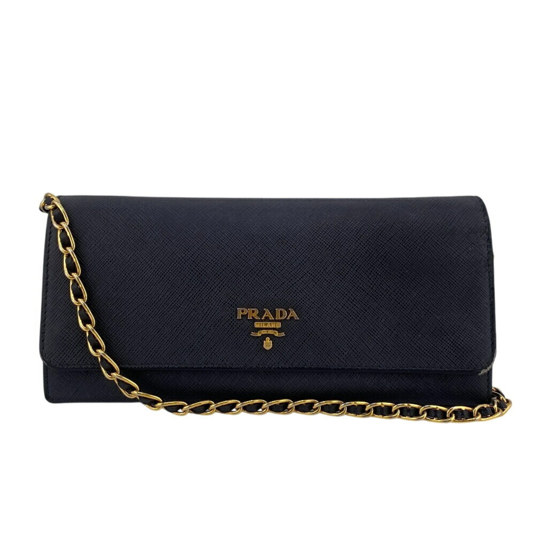 PRADA 1MT290 Chain Wallet Shoulder Bag Saffiano Long Black Unisex