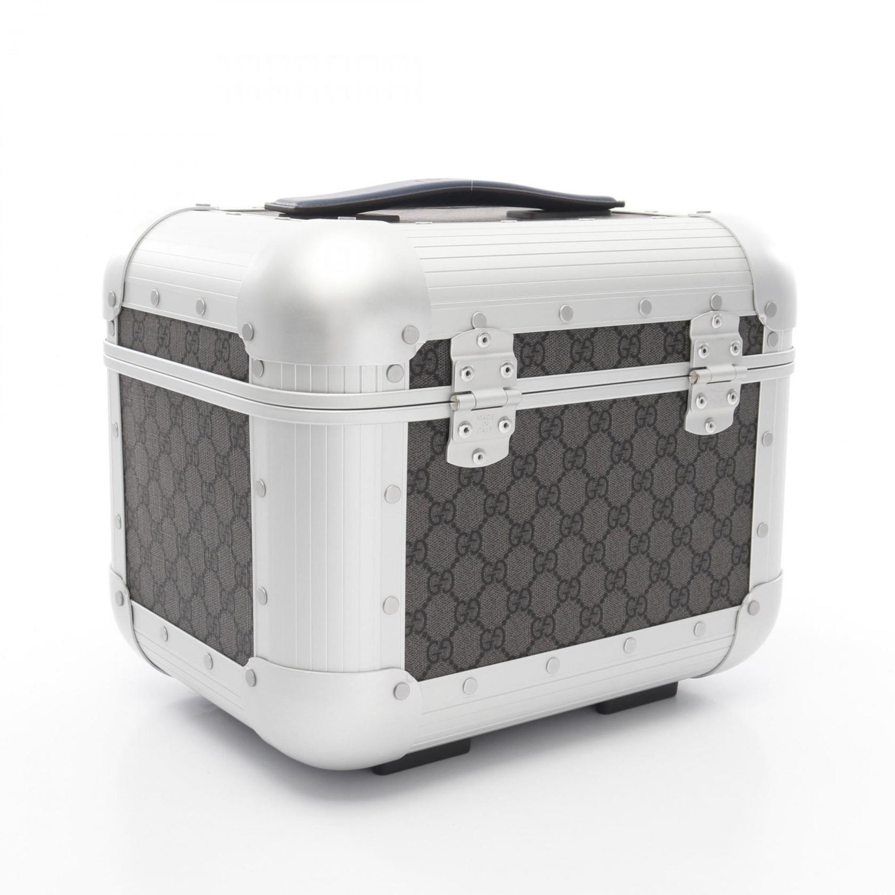 Gucci GG Supreme Beauty Case, Coated Canvas Handbag, Gray and Silver