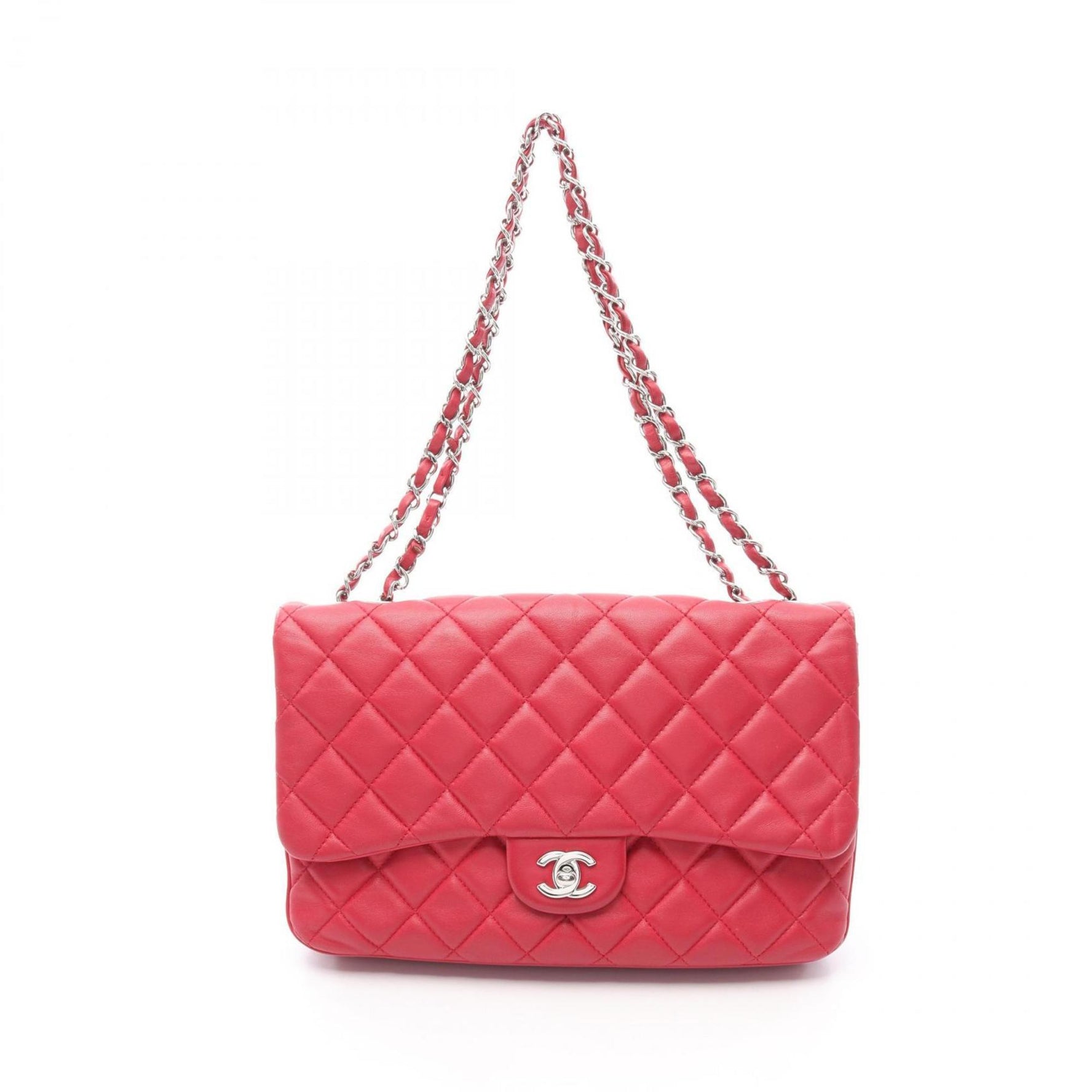 CHANEL Matelasse Shoulder Bag in Lambskin Leather, Women's, Red