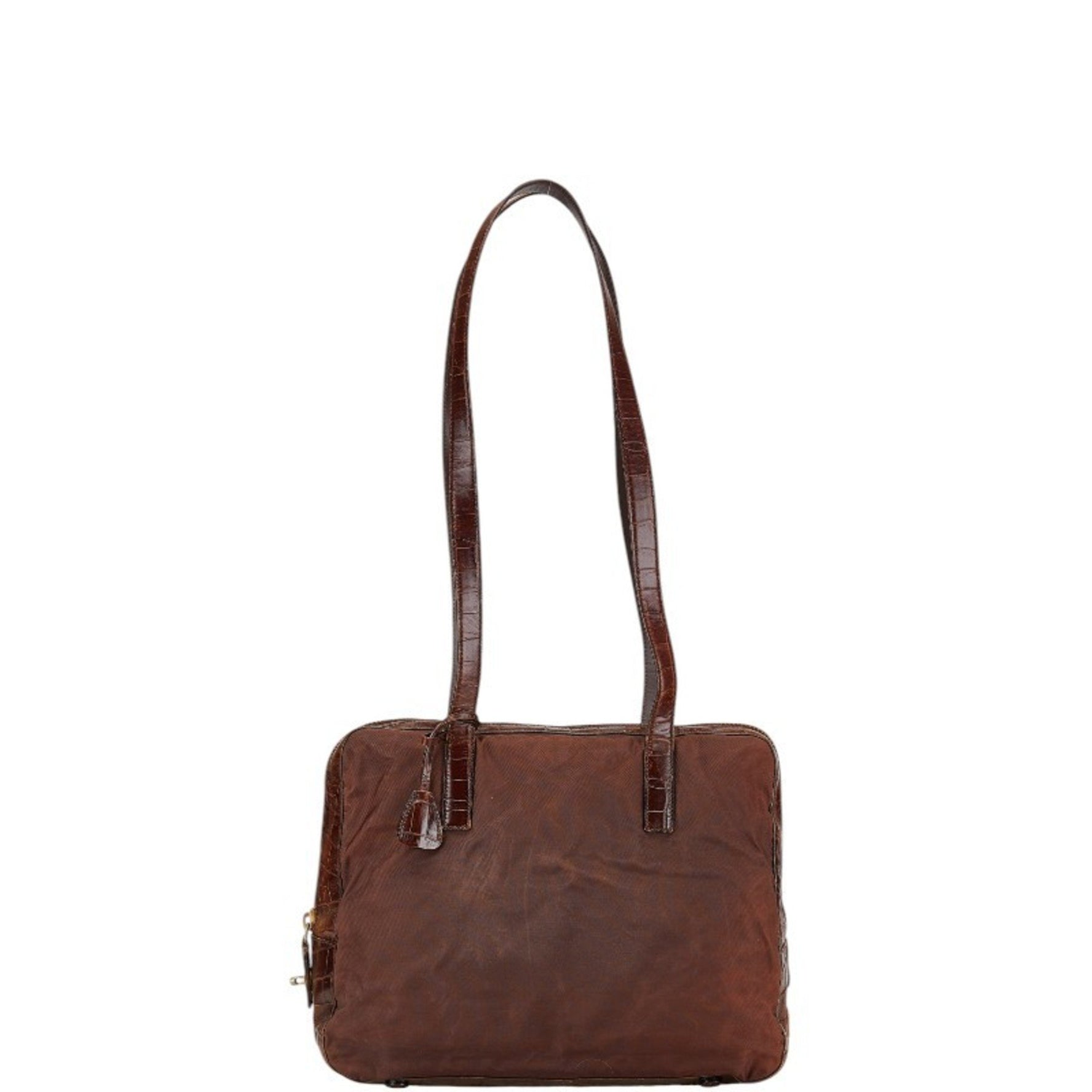 Prada Triangle Logo Plate Handbag Shoulder Bag Nylon Leather