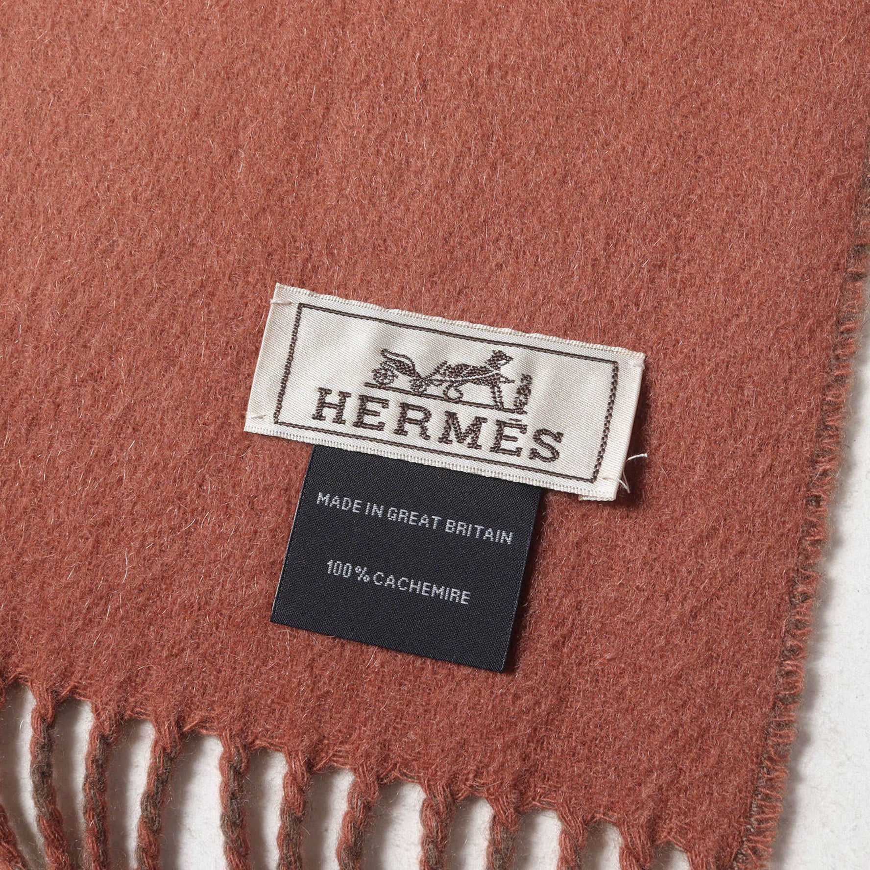 HERMES Recto Verso Reversible Embroidered Cashmere Scarf Brown Made in England