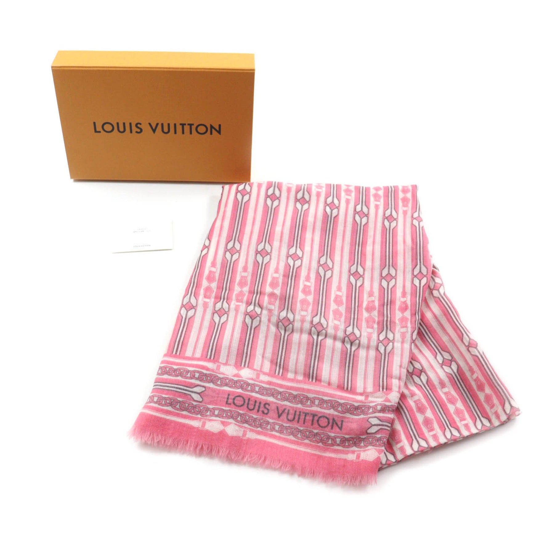 LOUIS VUITTON 100% Cashmere Fringed Logo Design Large Stole/Shawl with Box Made in Italy Authentic