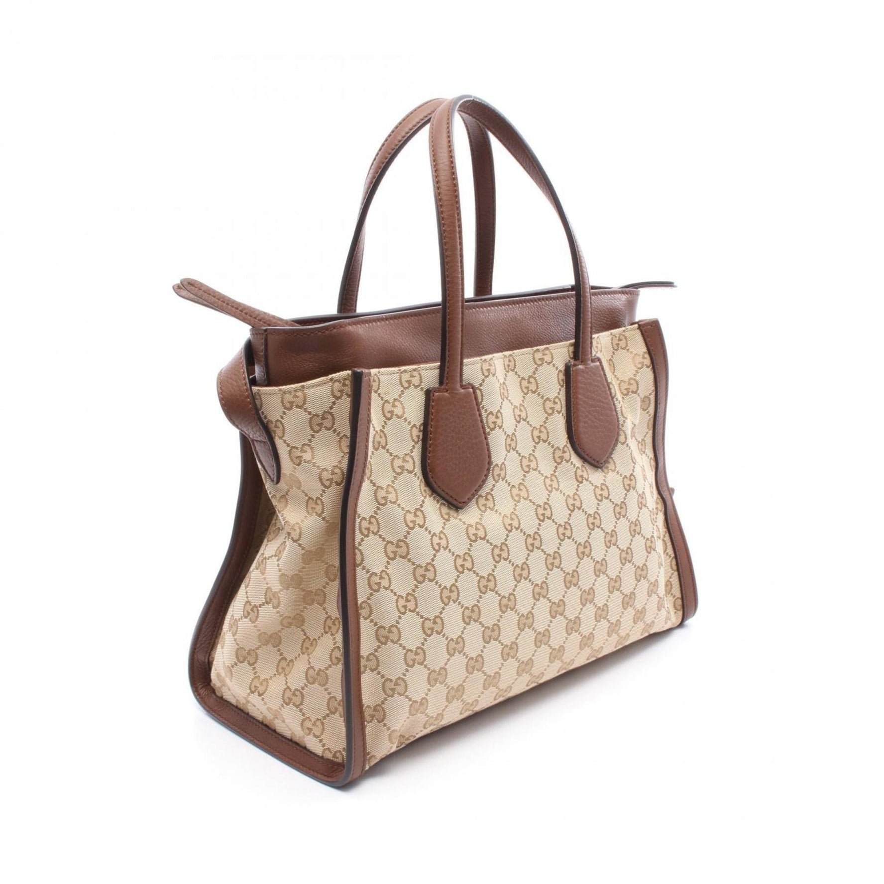Gucci GG Canvas Tote Bag, and Leather, Beige/Brown
