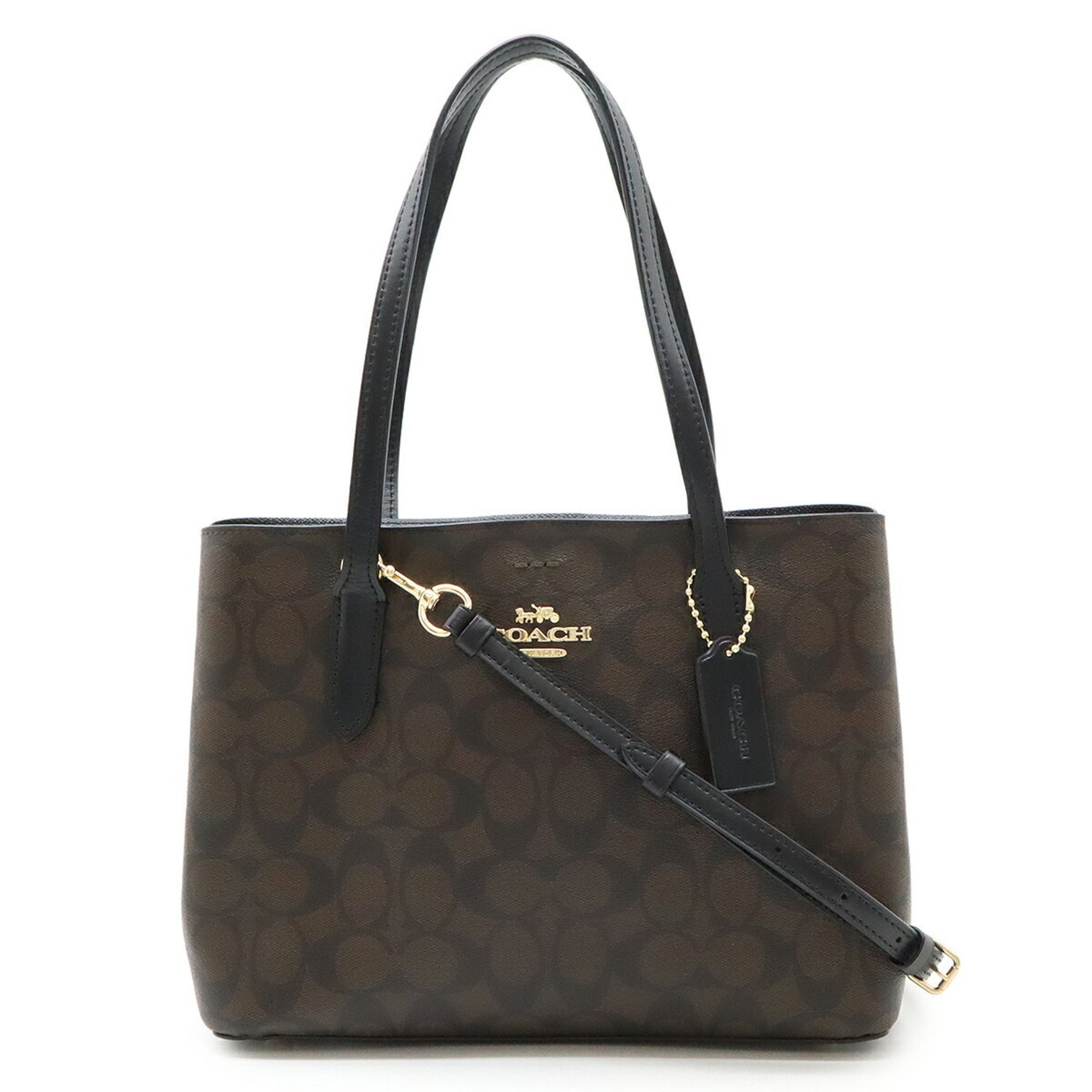 COACH Signature Tote Bag Shoulder PVC Leather Brown Black