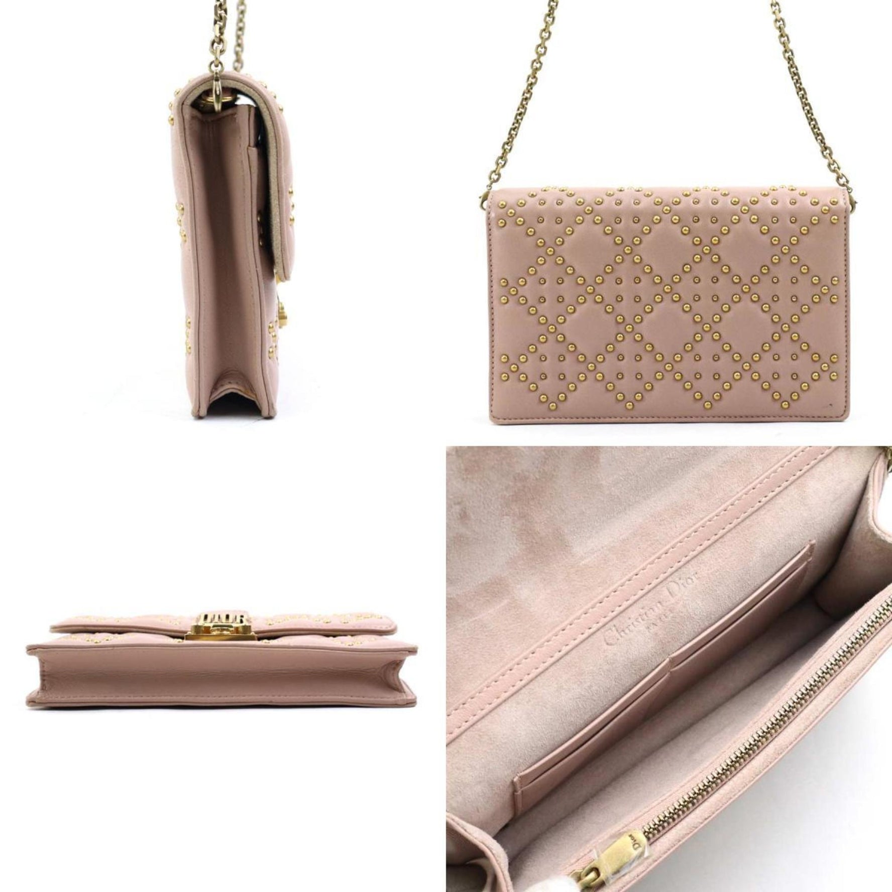 Christian Dior Chain Wallet Leather Metal