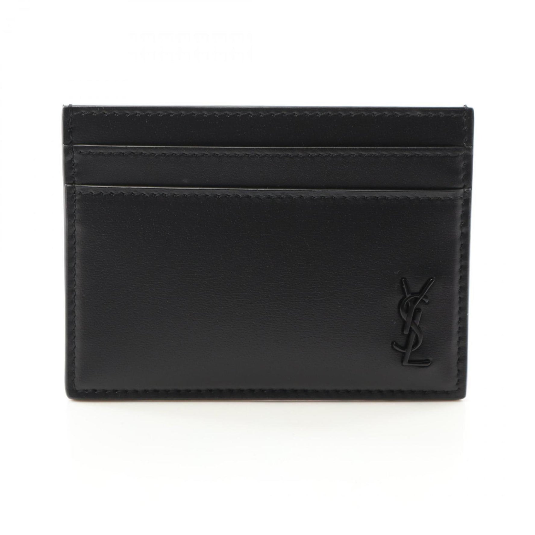 Saint Laurent Tiny Cassandra Business Card Holder/Card Case Leather Men's Black 6076031JB0U1000