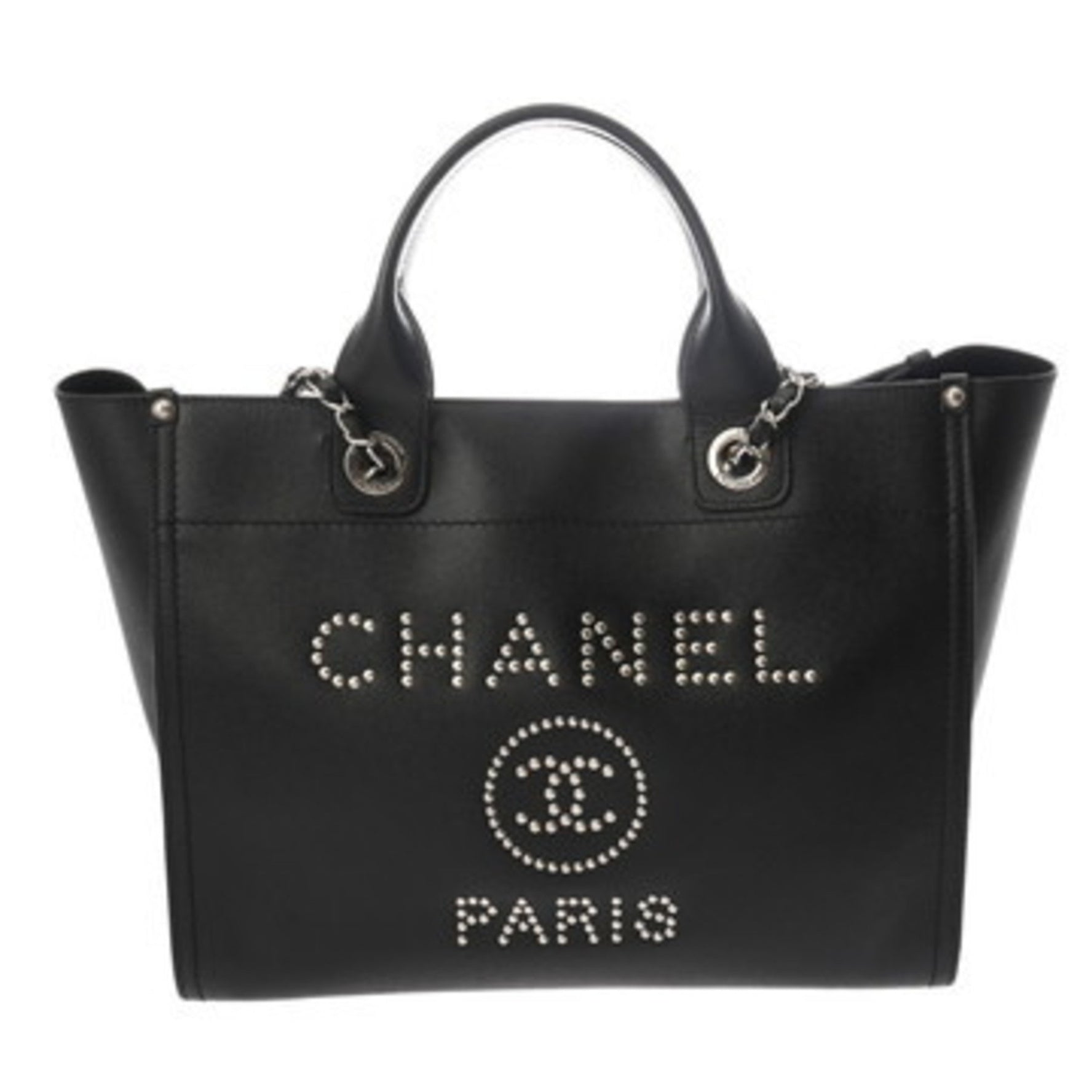 CHANEL Deauville MM Studded Caviar Tote Bag Rank AB