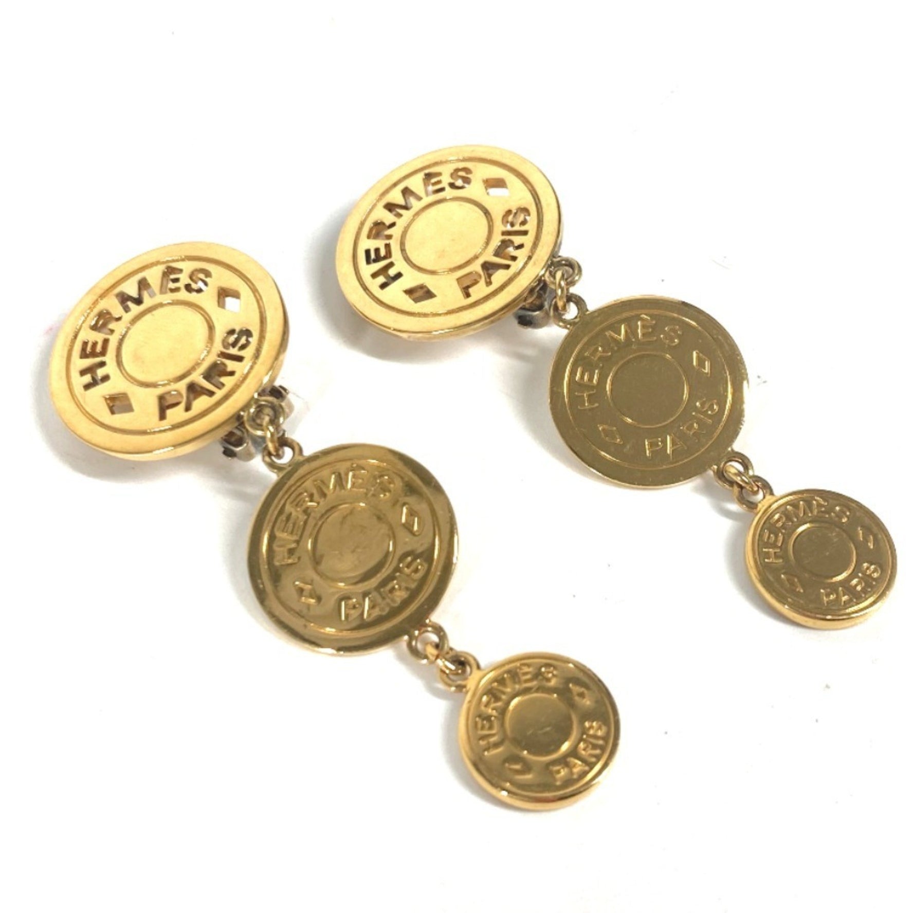 HERMES 3-Row Serie Earrings, Metal, Women's, Gold
