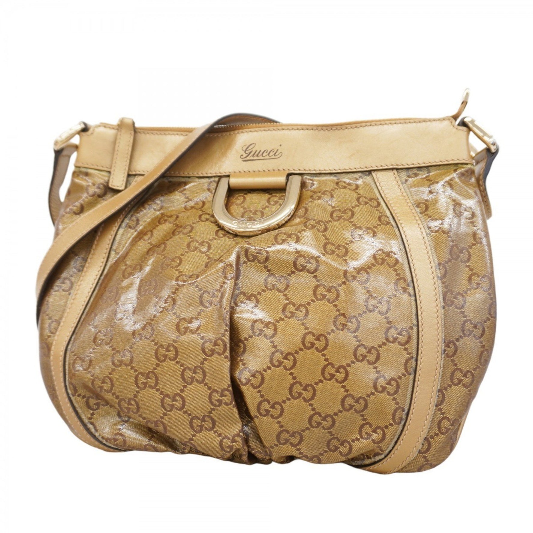 Gucci Shoulder Bag with GG Crystals, 203257, Coated Canvas, Beige, Champagne, Women's