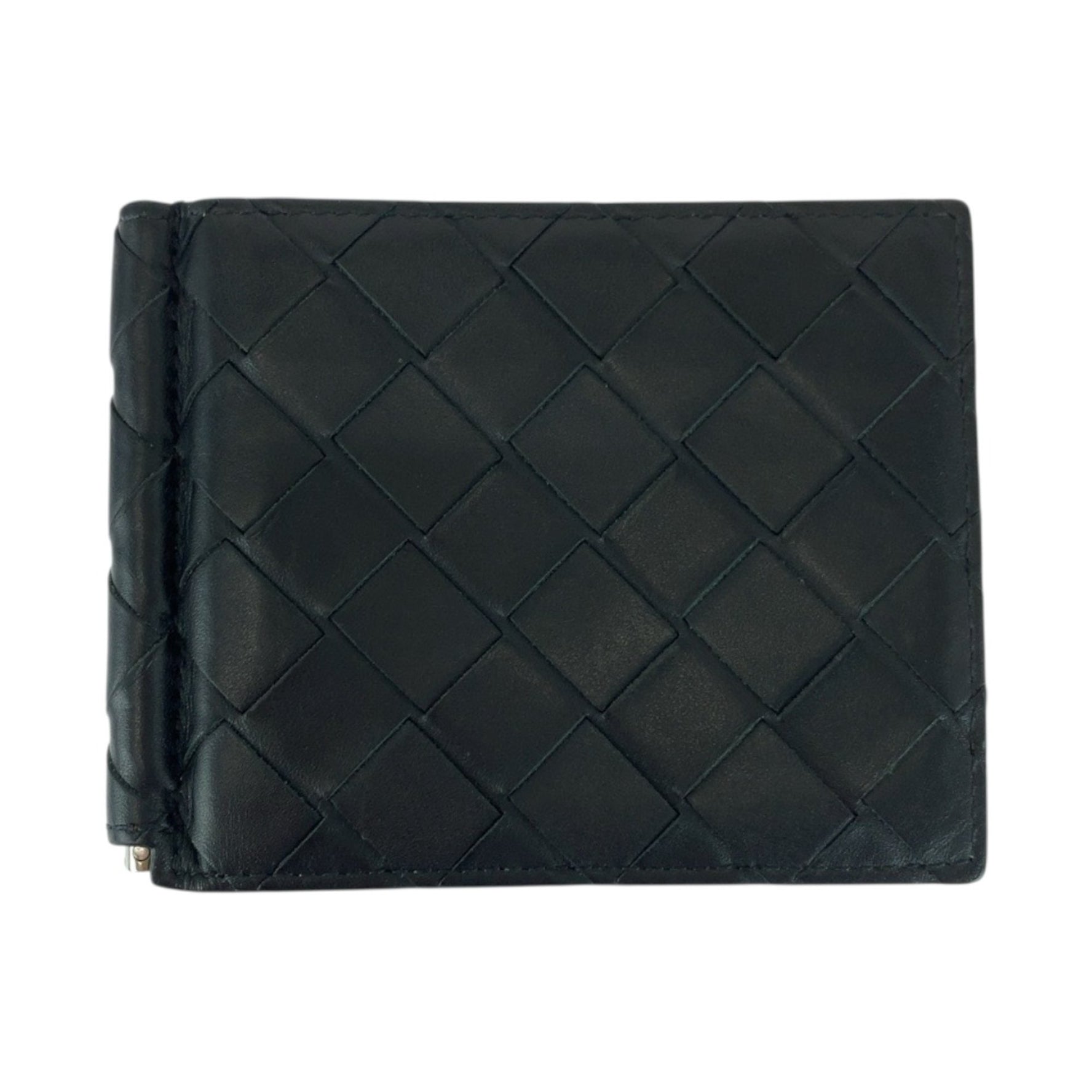 BOTTEGA VENETA Intrecciato Leather Folding Wallet with Silver Hardware and Money Clip