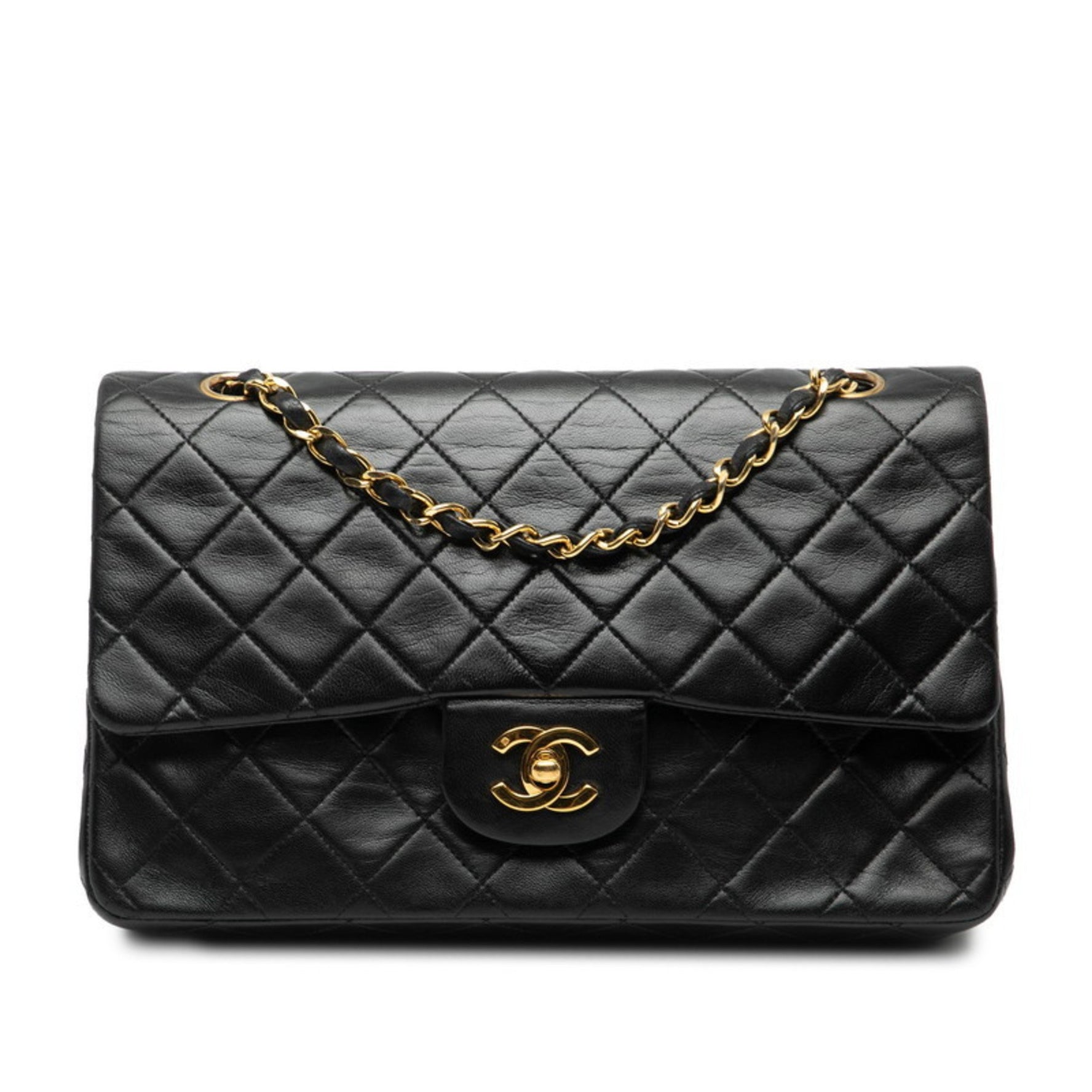 CHANEL Matelasse 25 Coco Mark Double Flap Chain Shoulder Bag in Lambskin