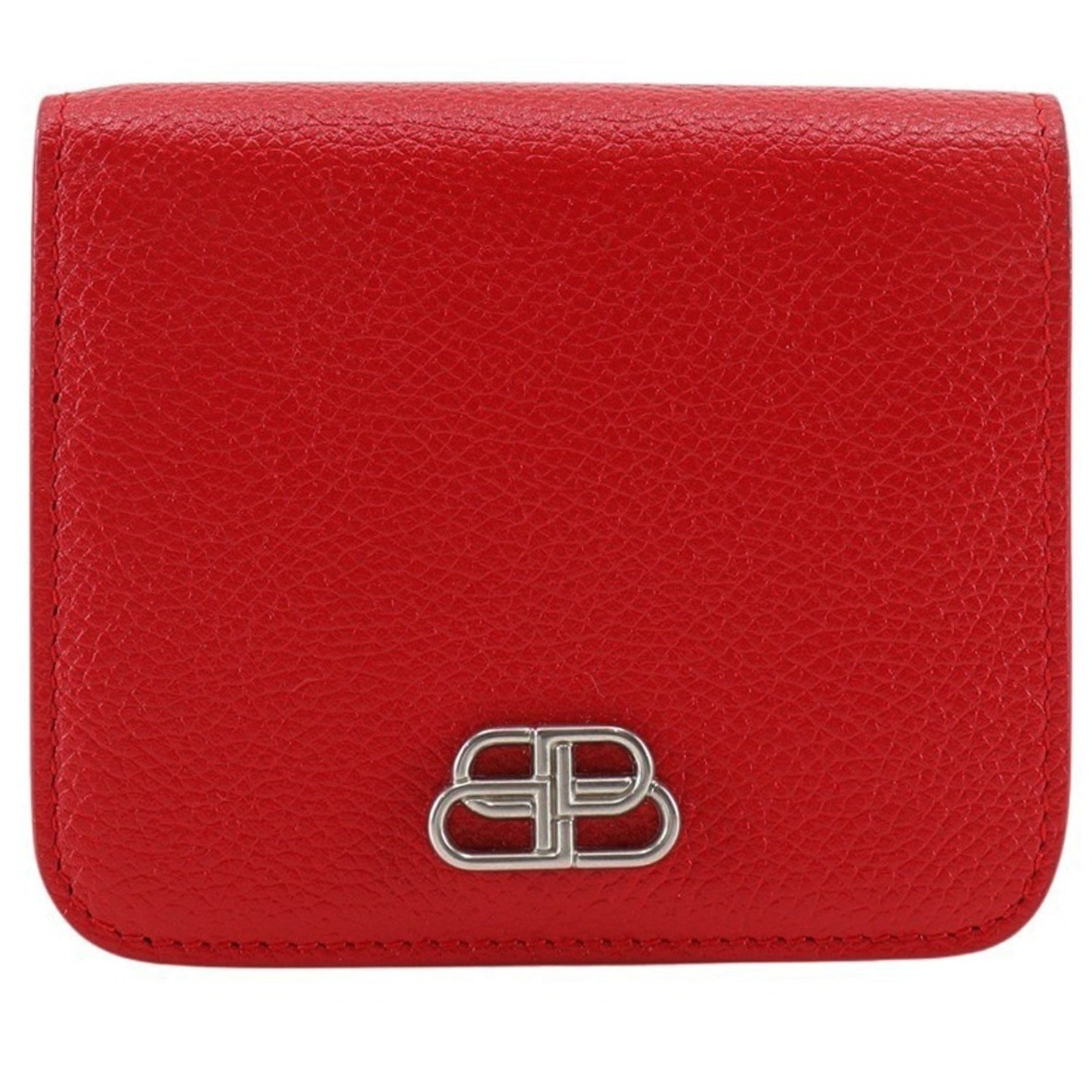 BALENCIAGA BB Bi-fold Wallet Leather Red Snap Button Logo Women's S140825867