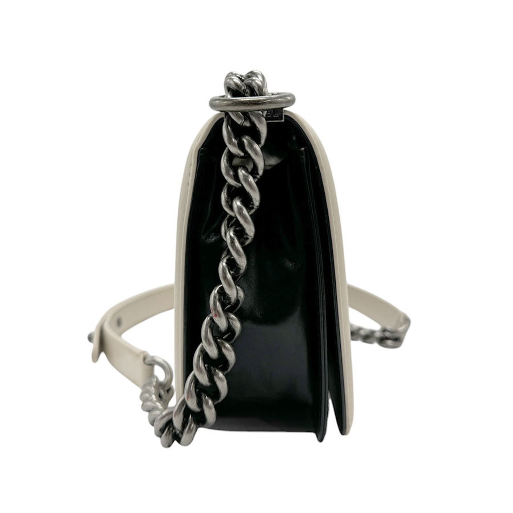 CHANEL Shoulder Bag Boy Chanel Leather Black Off-White Women's n0485