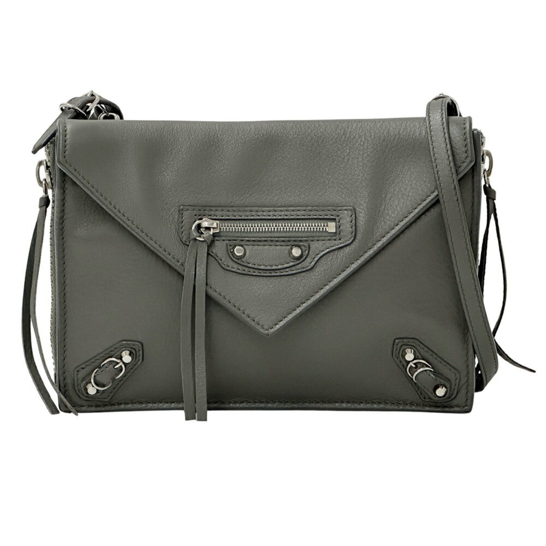Balenciaga Women's Paper Triple Shoulder Bag in Grey Leather with Studs