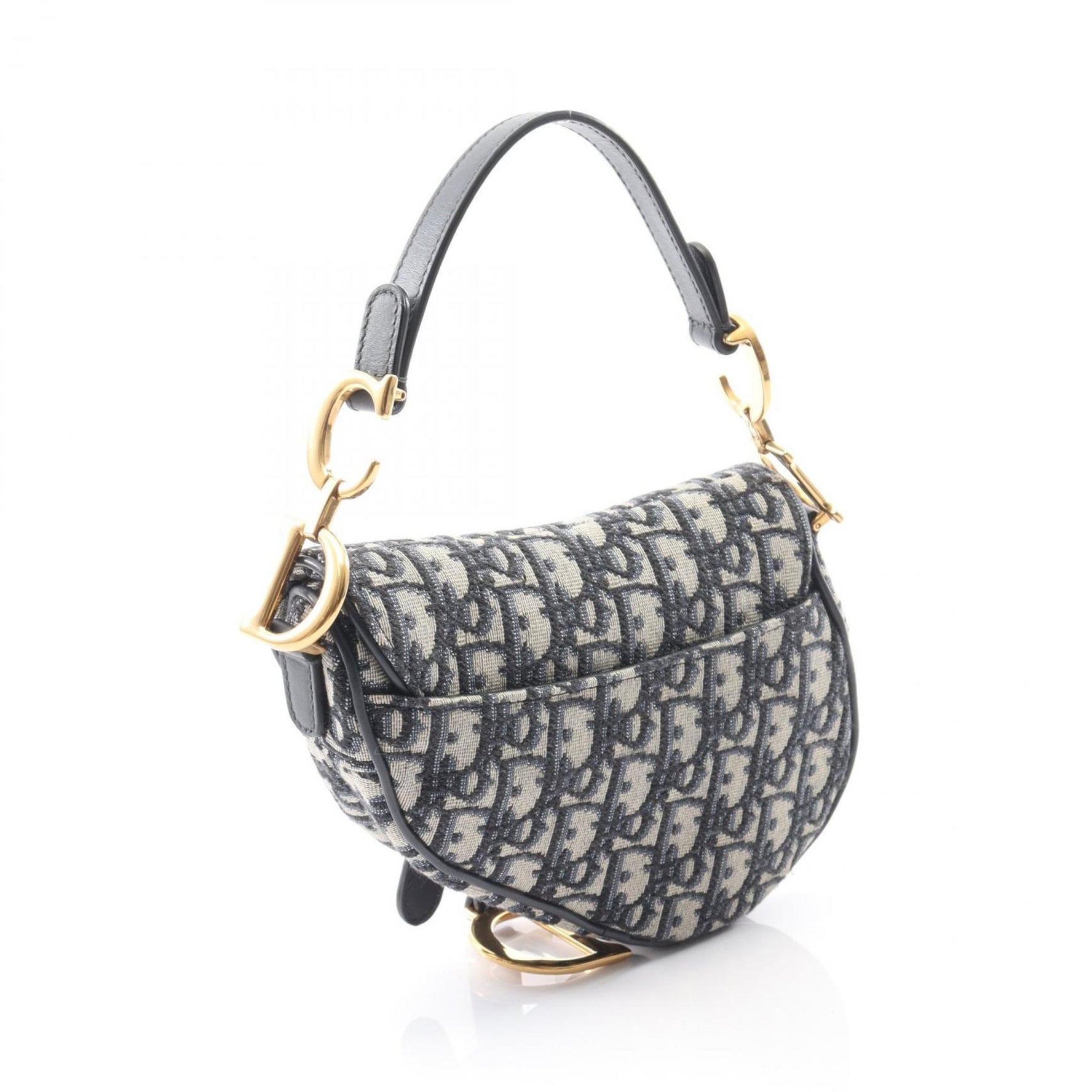 Christian Dior Dior Saddle Oblique Handbag, Canvas and Leather, Beige Navy