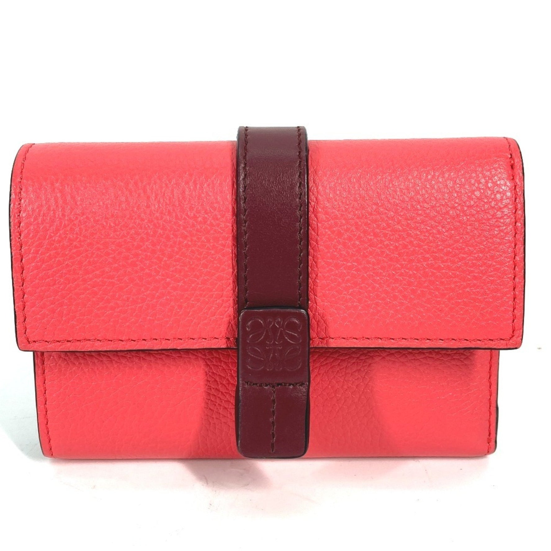 LOEWE Two-Tone Anagram Small Vertical Wallet, Compact Tri-Fold Leather, Pink