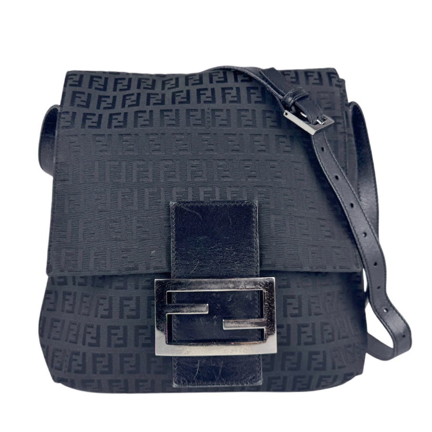 FENDI Shoulder Bag Zucchino Nylon Canvas Leather Men's