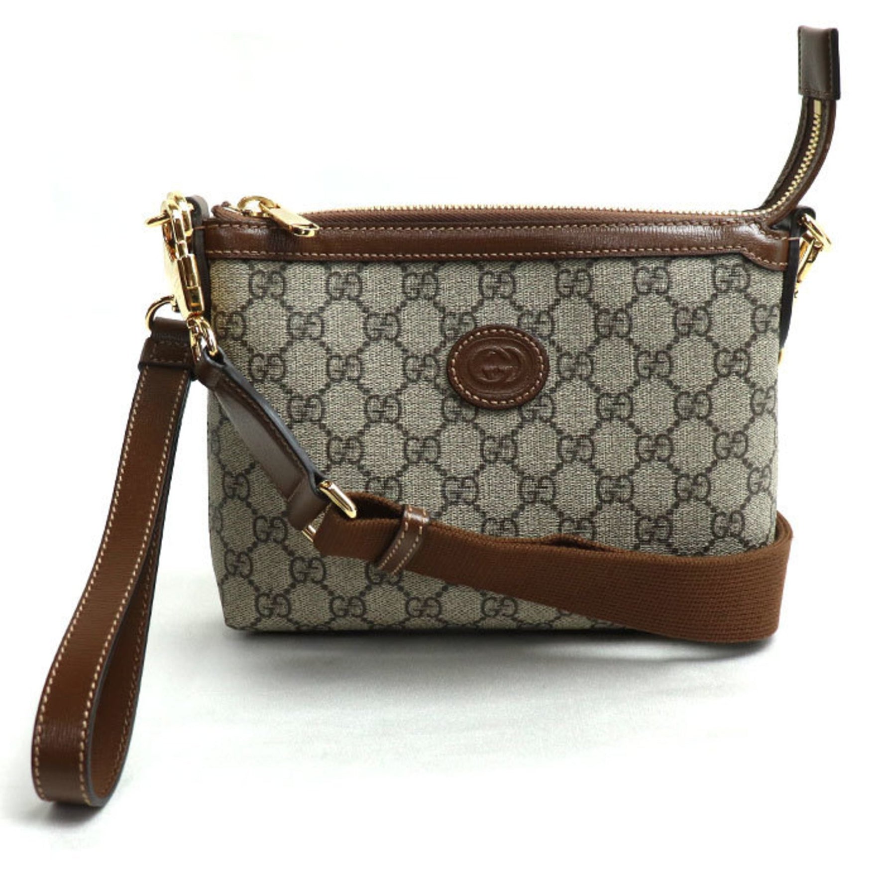 GUCCI GG Supreme 2-Way Shoulder Bag Beige & Ebony Brown 92THG 8563 Women's