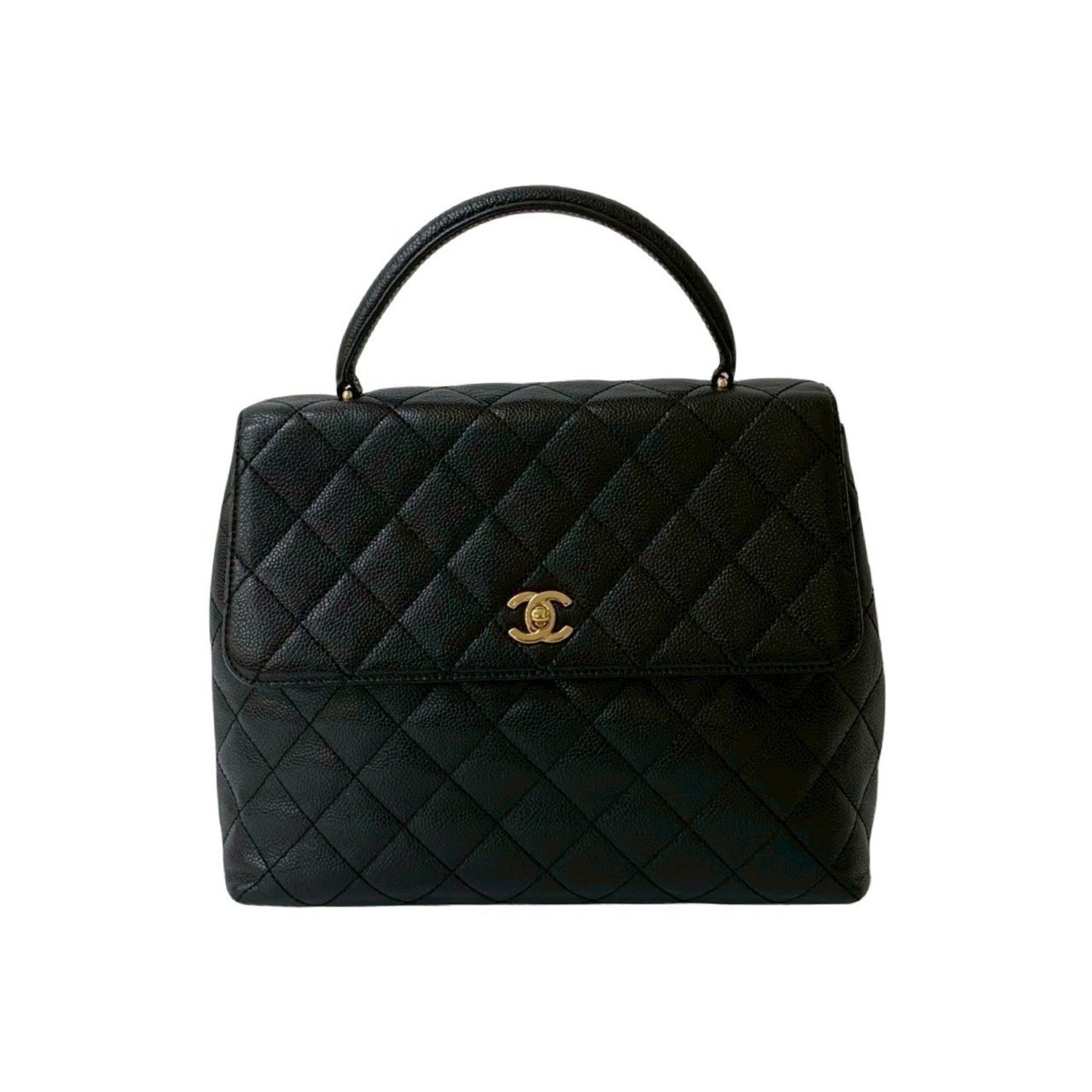 Seal No. 7 CHANEL Vintage Matelasse Coco Mark Caviar Leather Handbag