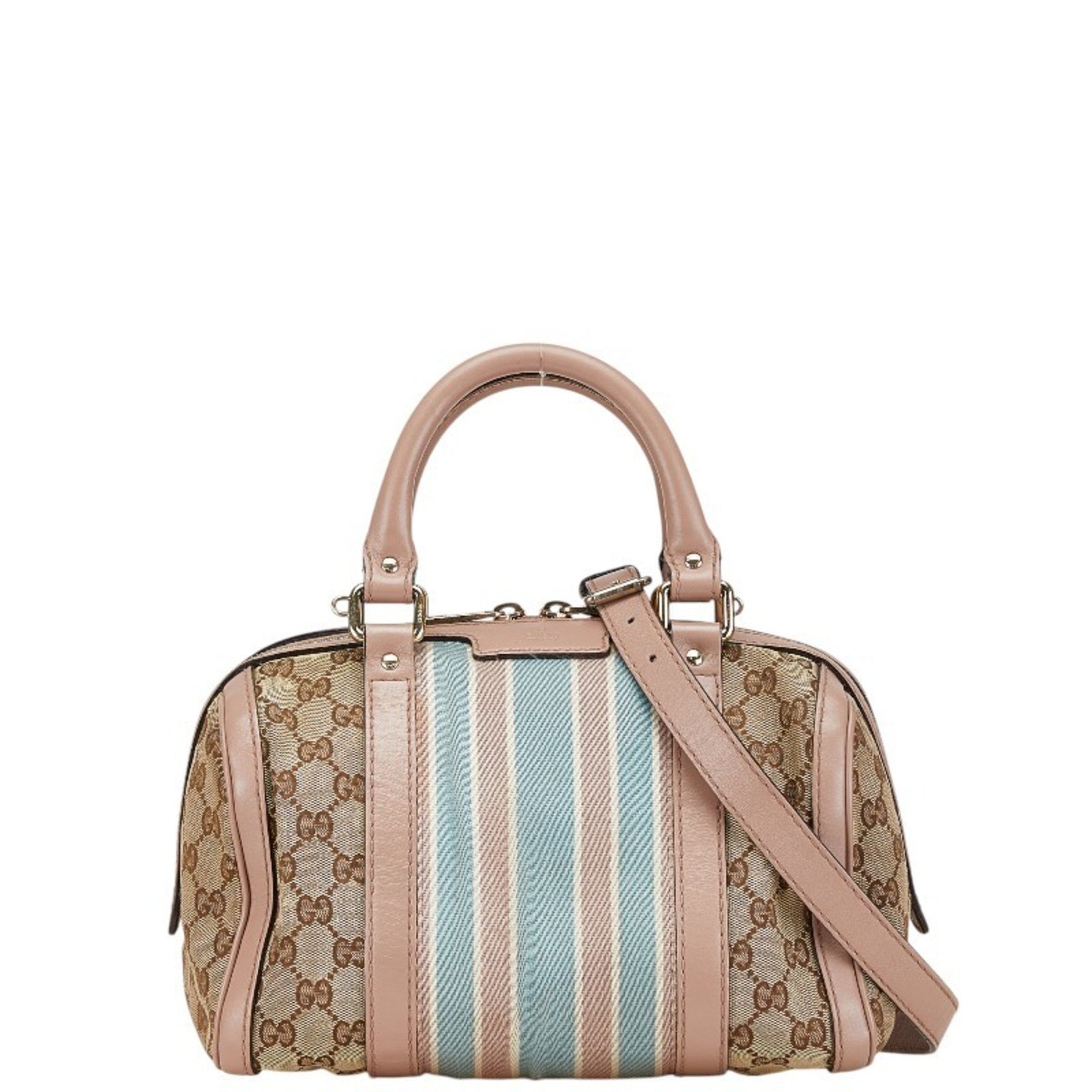 Gucci GG Canvas Shoulder Bag Pink Beige Leather Women's GUCCI