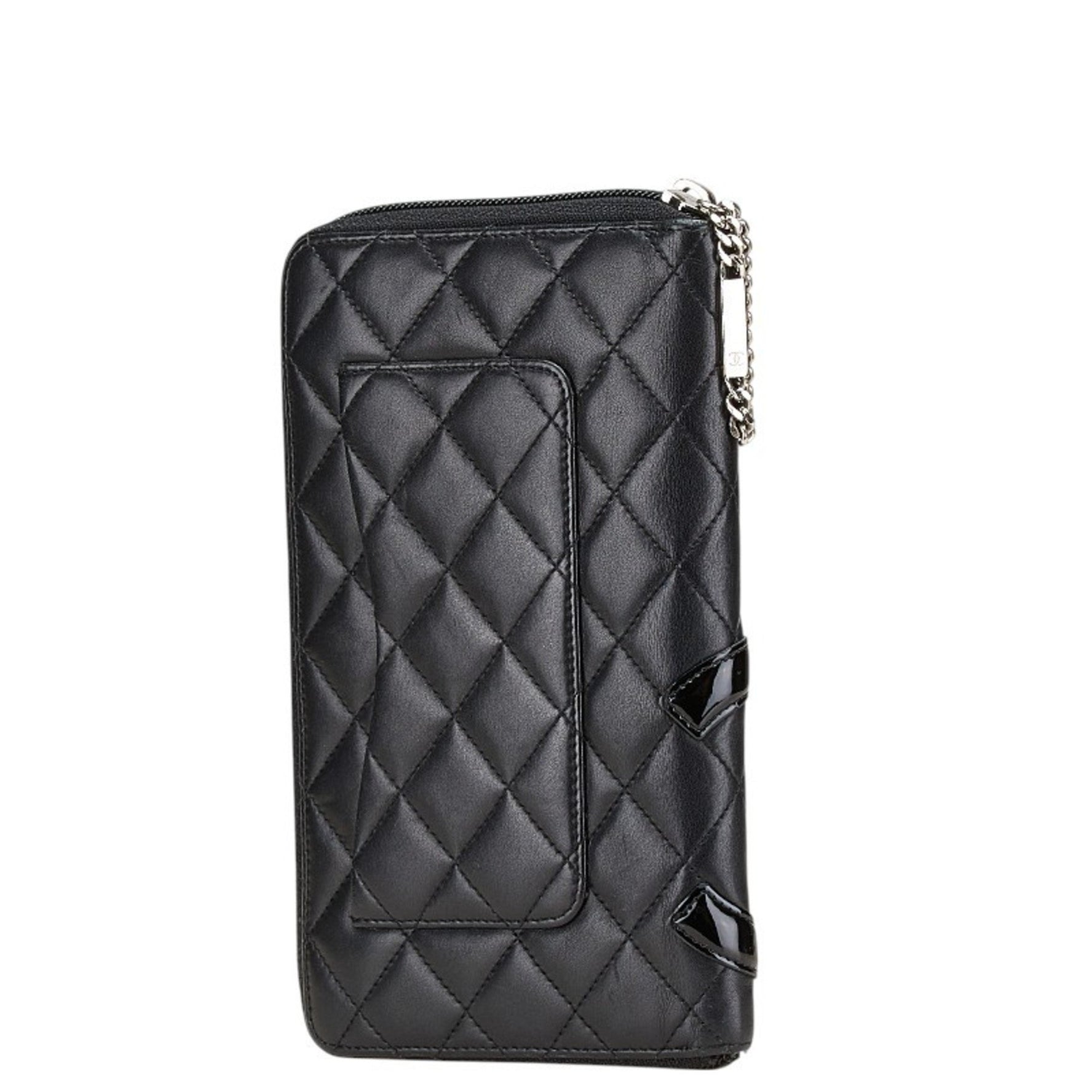 CHANEL Cambon Line Coco Mark Long Wallet, Round Zipper, Lambskin, Enamel