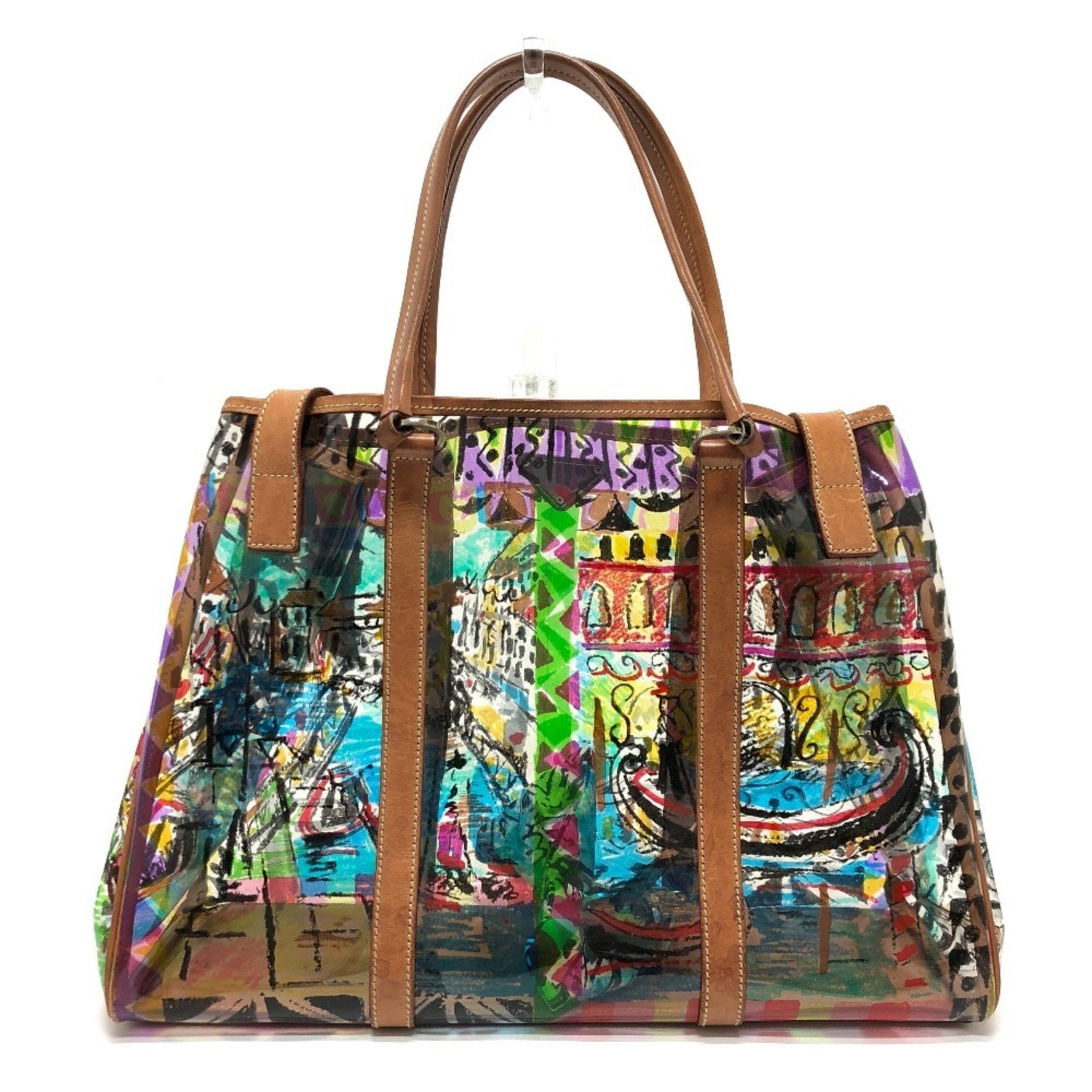 PRADA Venezia Print Tote Bag in Vinyl/Leather, Multicolor
