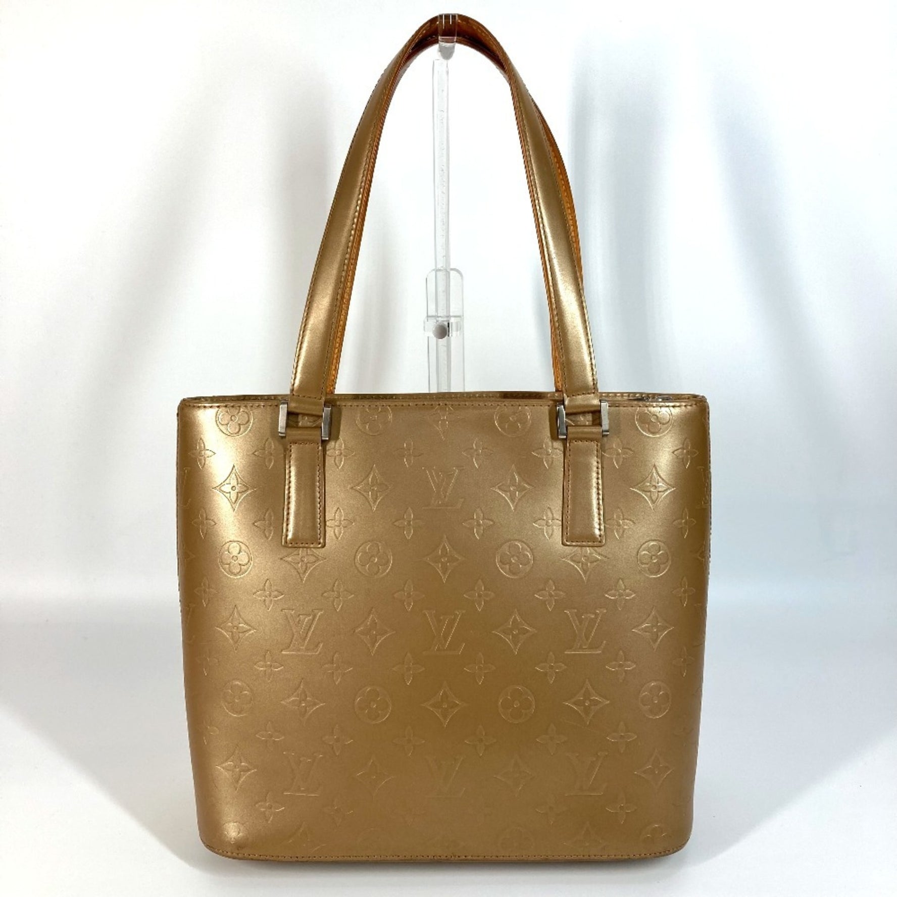 Louis Vuitton Monogram Matte Stockton Tote Bag Shoulder Leather Ambre Beige