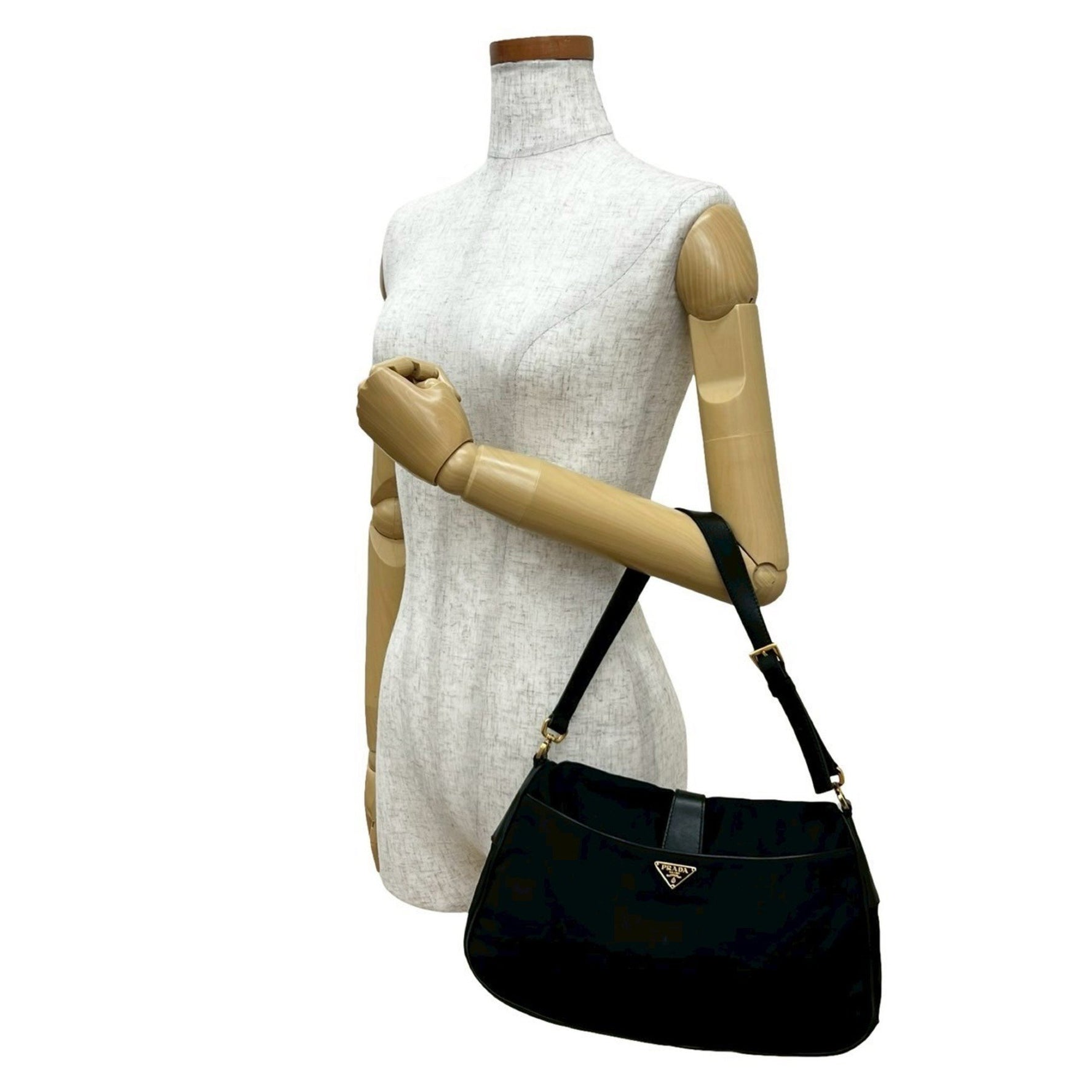 PRADA Logo Turnlock Triangle Hardware Leather Nylon Handbag One-Shoulder Bag