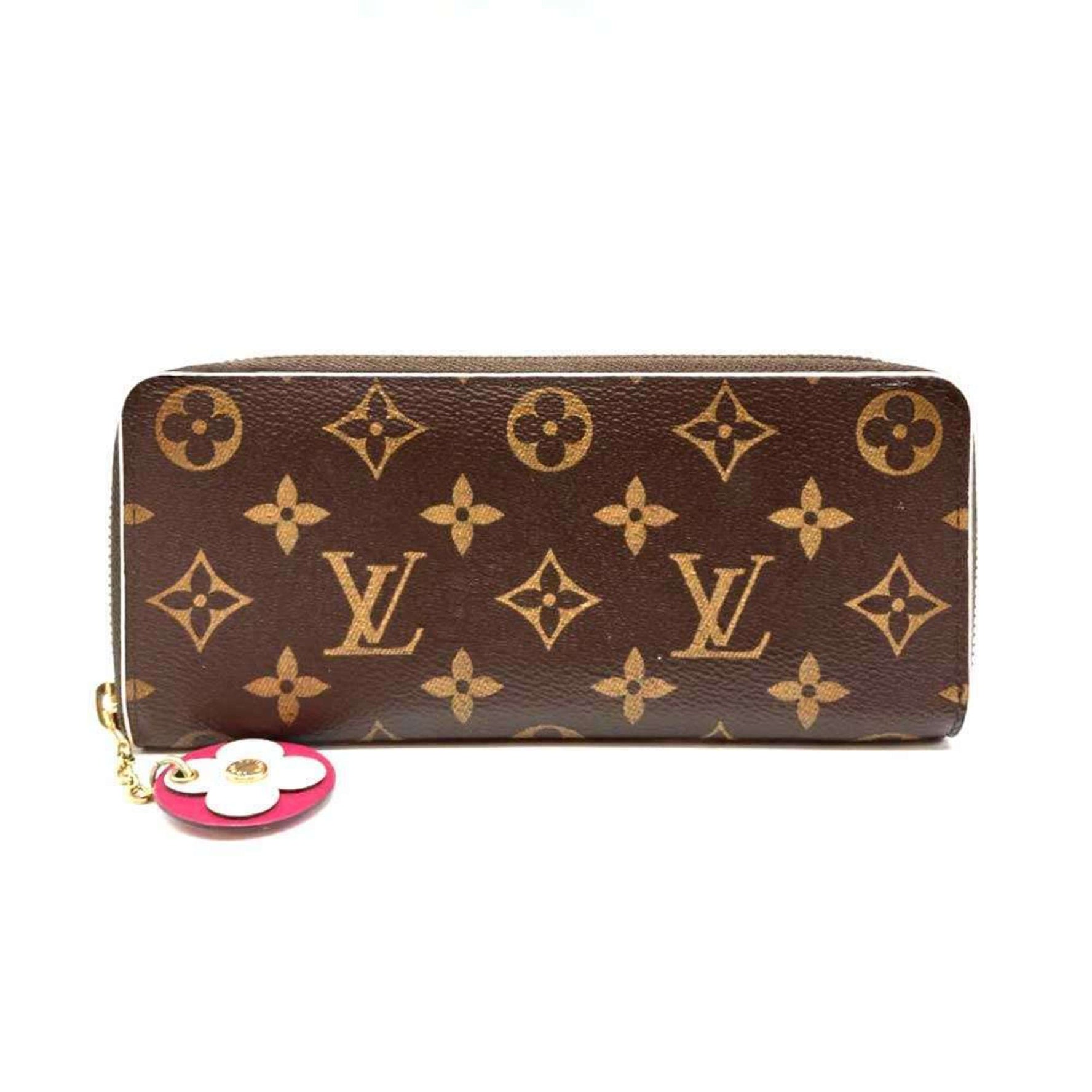 Louis Vuitton Portefeuille Clemence Flower Charm x Pink Long Wallet Round Monogram LOUISVUITTON