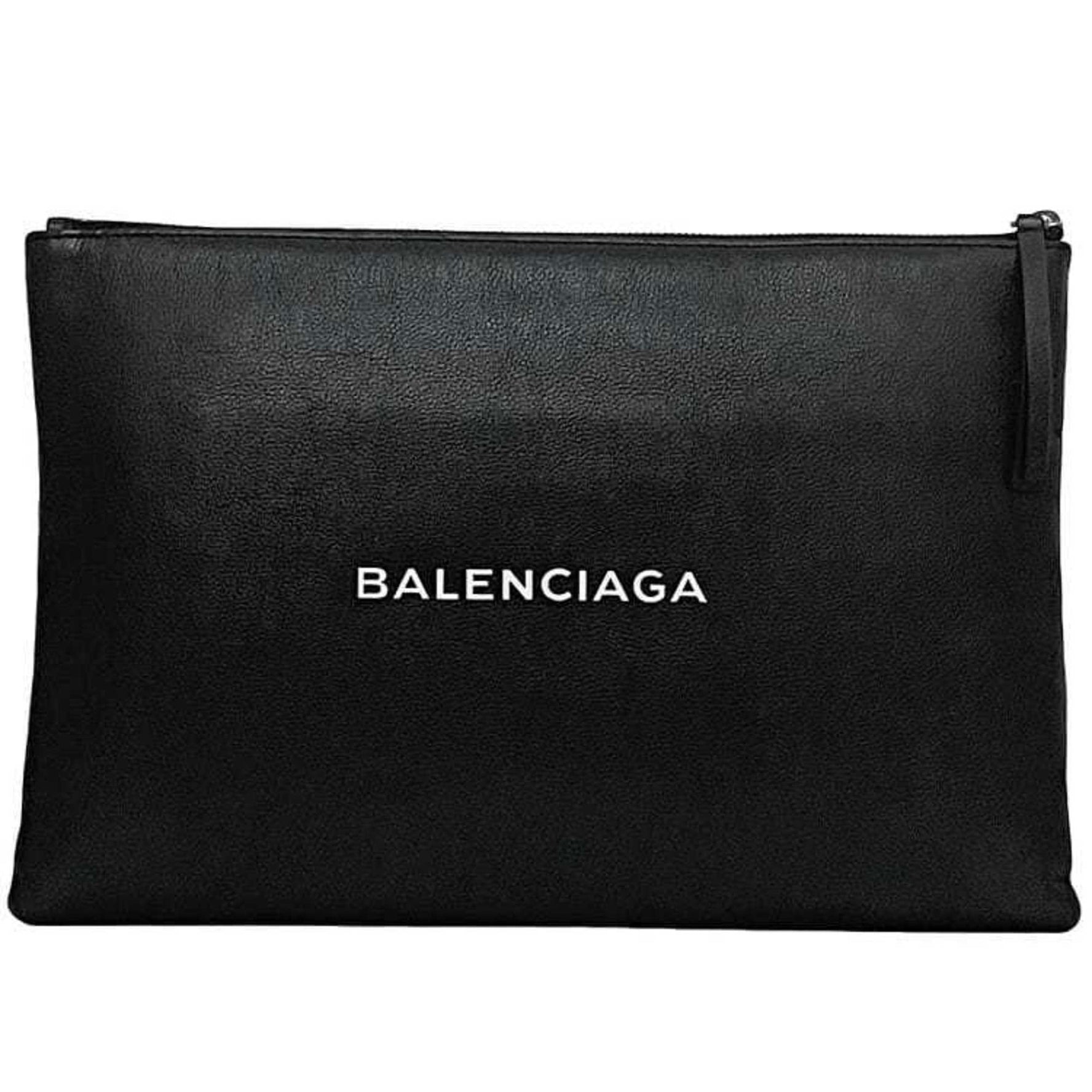 Balenciaga Clutch Bag ec-23610 Black Everyday Leather 5060 A BALENCIAGA Handbag Second Grain Men's Women's