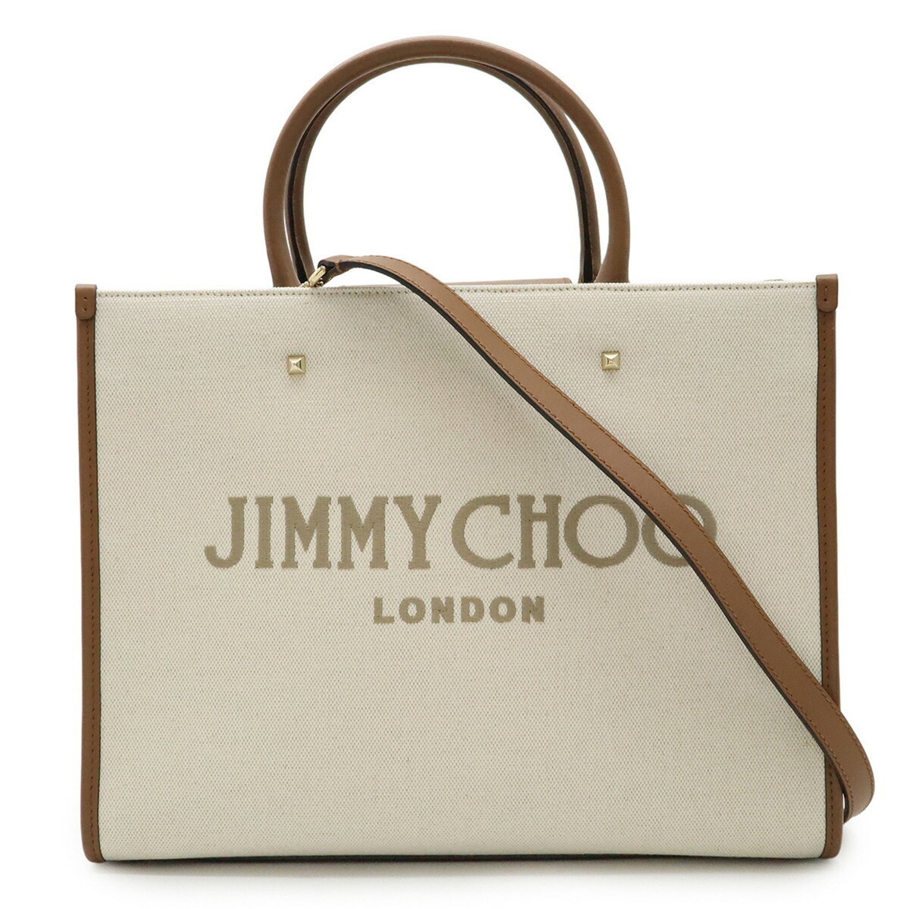 Jimmy Choo VARENNE M TOTE LJJ AVENUE Tote bag Shoulder Canvas Leather Natural