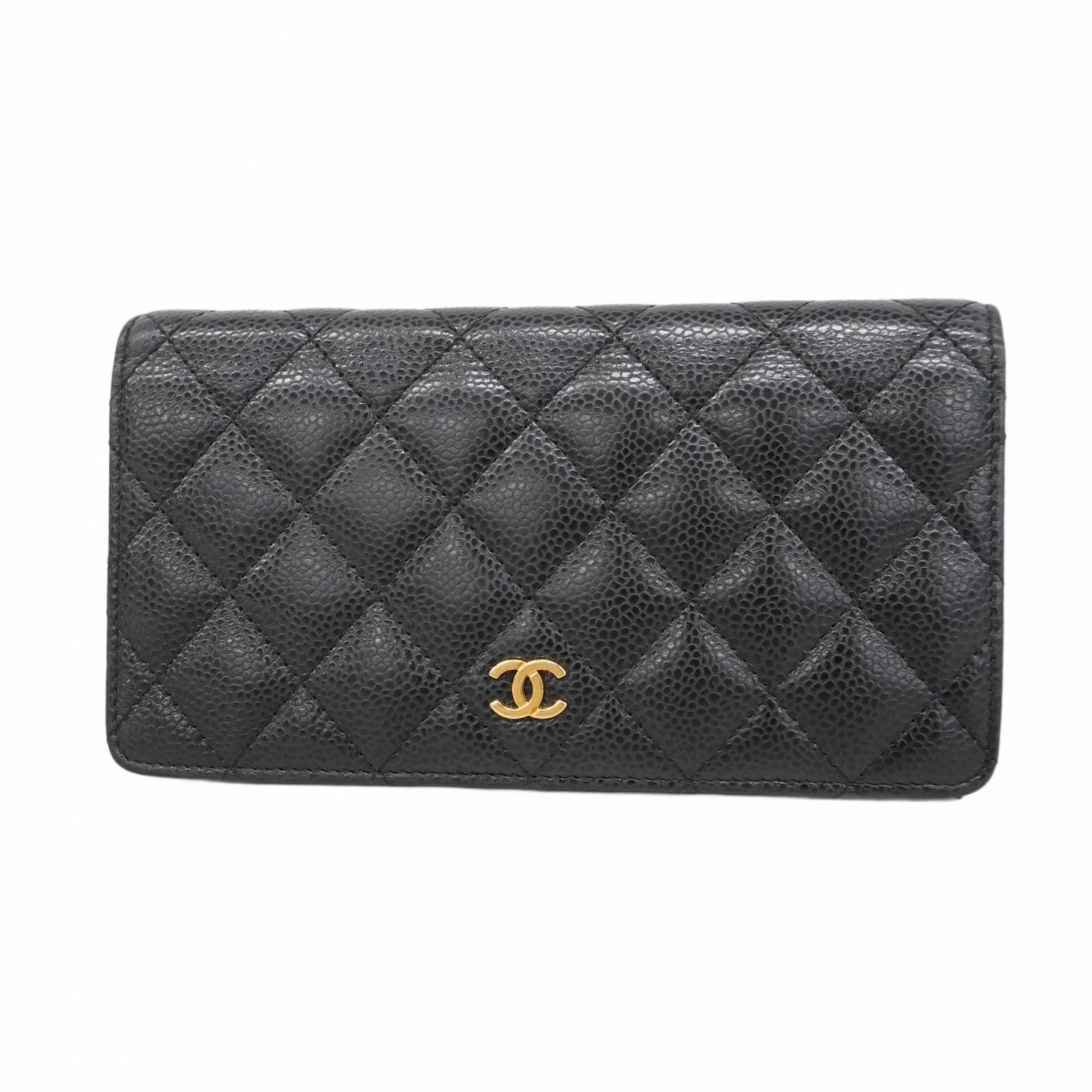 Chanel Matelasse Caviar Leather Long Wallet, Black, Women's