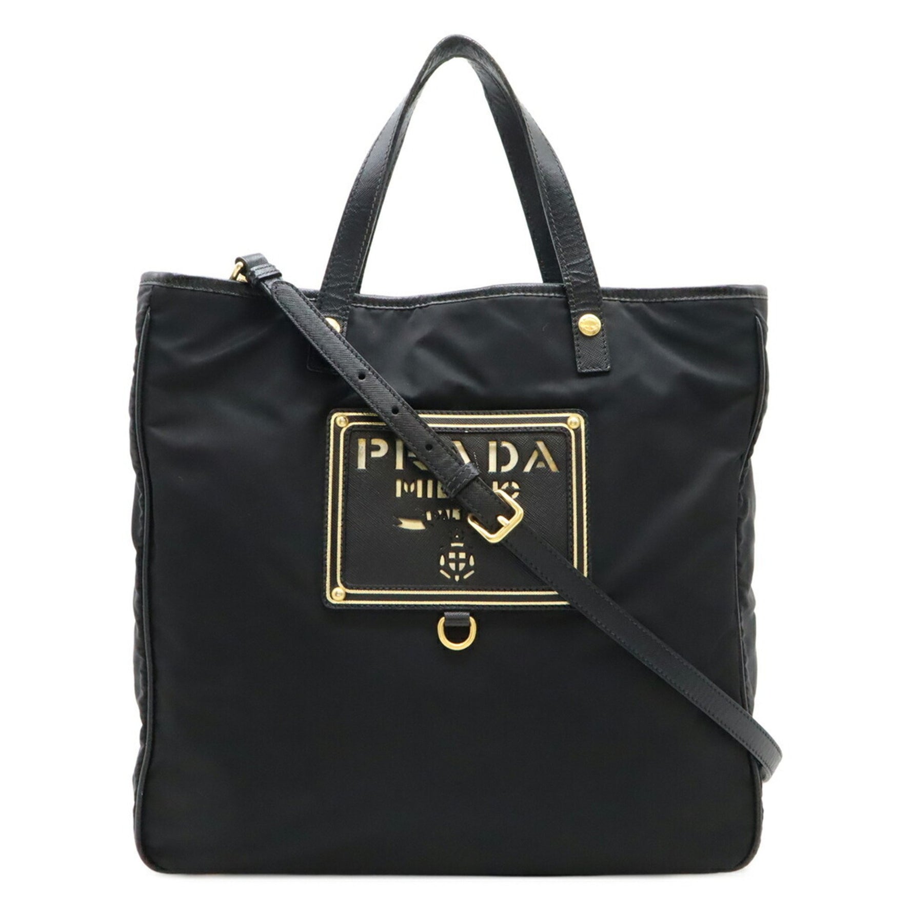 PRADA Tote Bag Shoulder Nylon Leather NERO Black