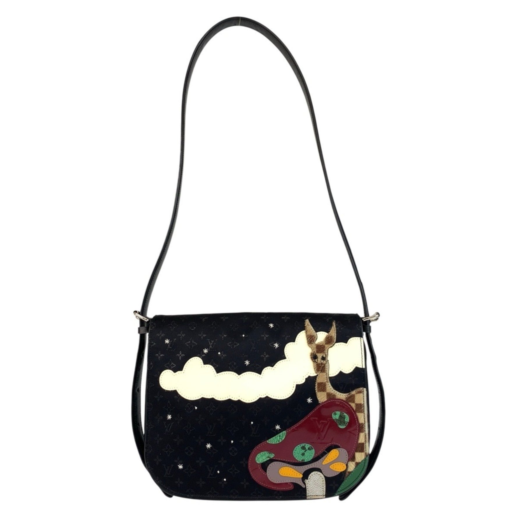 LOUIS VUITTON Mini Monogram Comte de Fay Musette Shoulder Bag, Black, Silver Hardware, Satin, Porcelain Leather, M92273