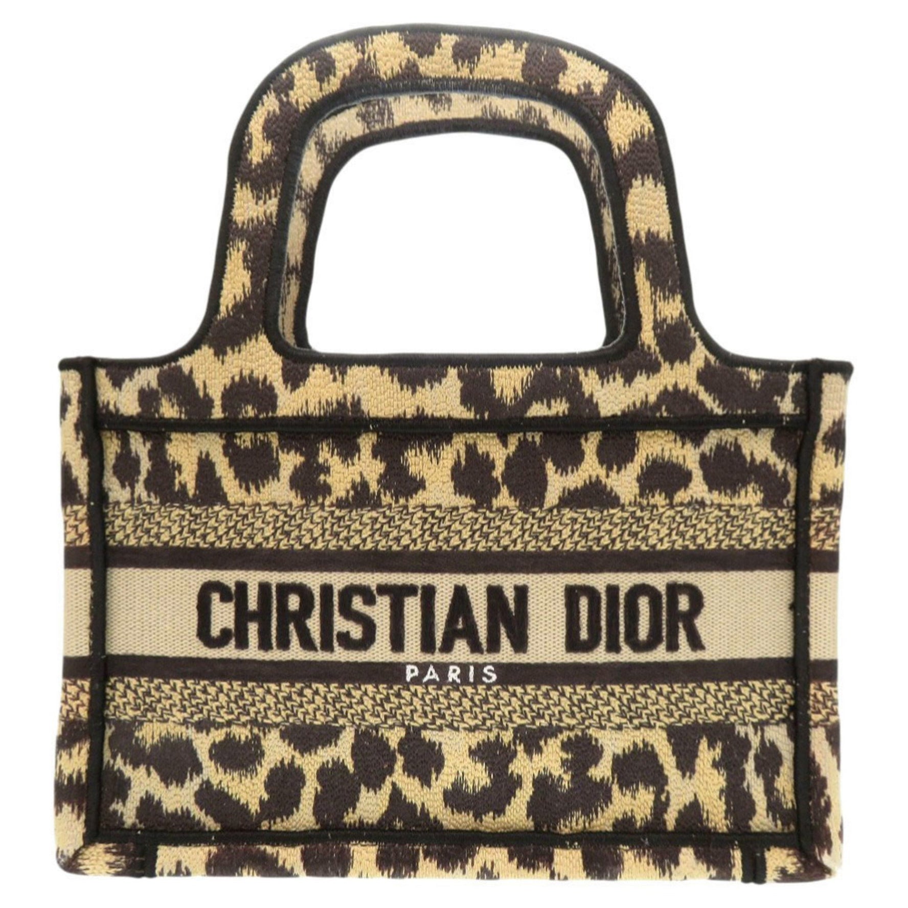 Christian Dior Book Tote Mini Leopard Canvas Handbag 0760