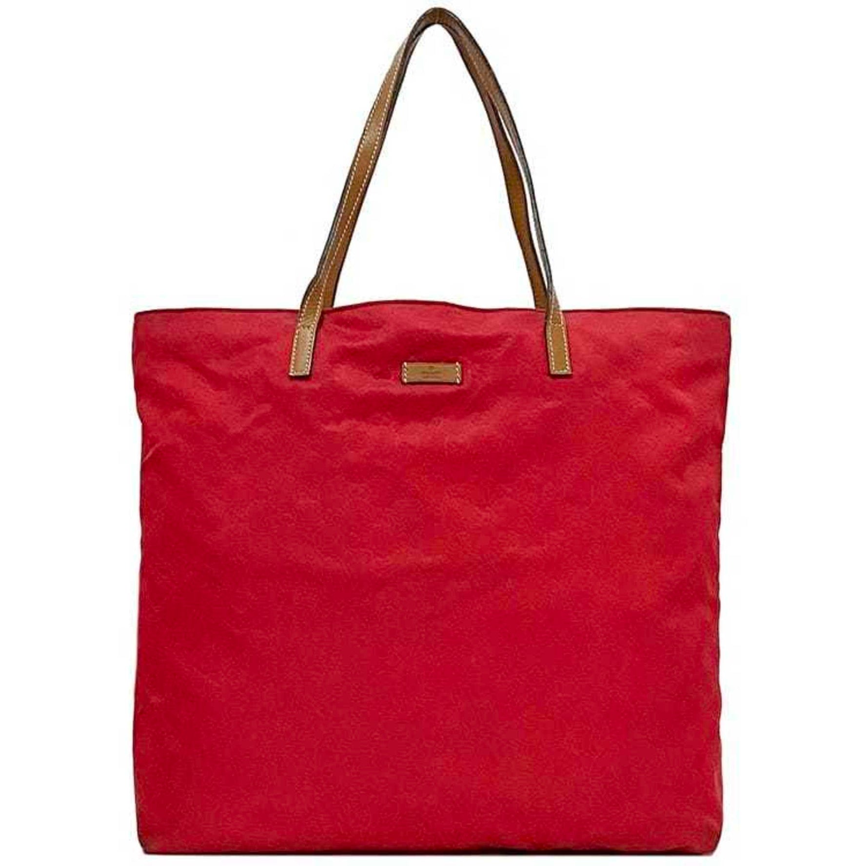 Gucci Tote Bag Red Nylon Leather GG Satin