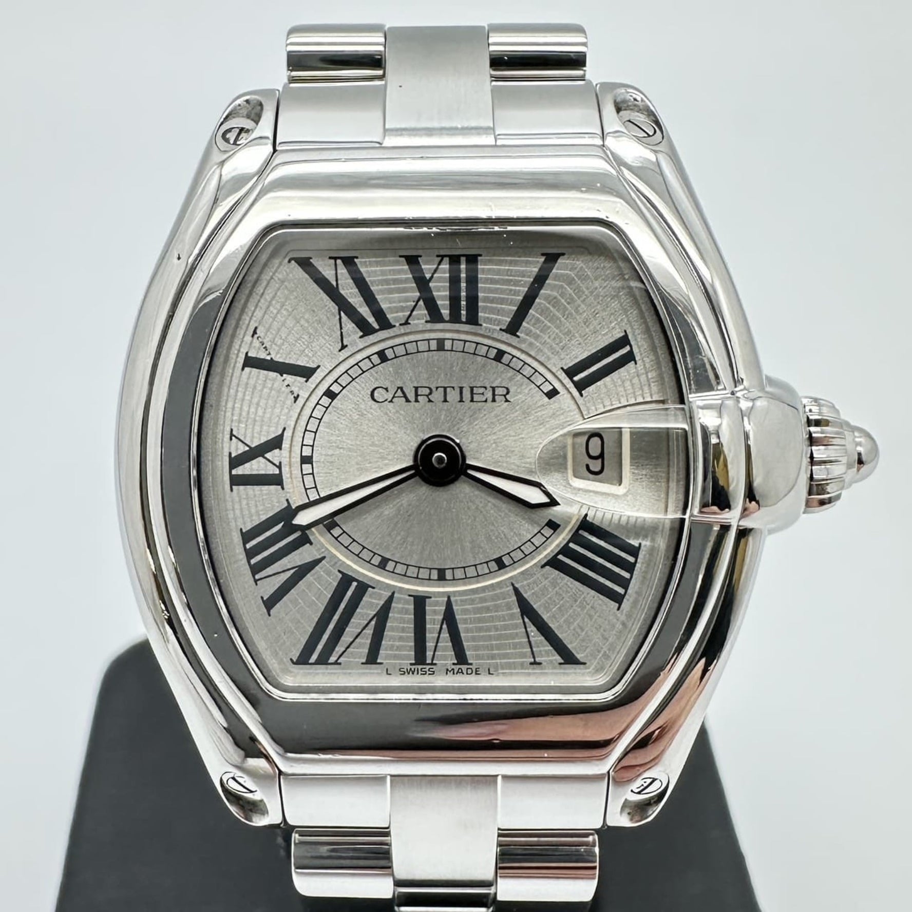 Polished Cartier Roadster SM Watch, Date, Quartz, Stainless Steel, Silver